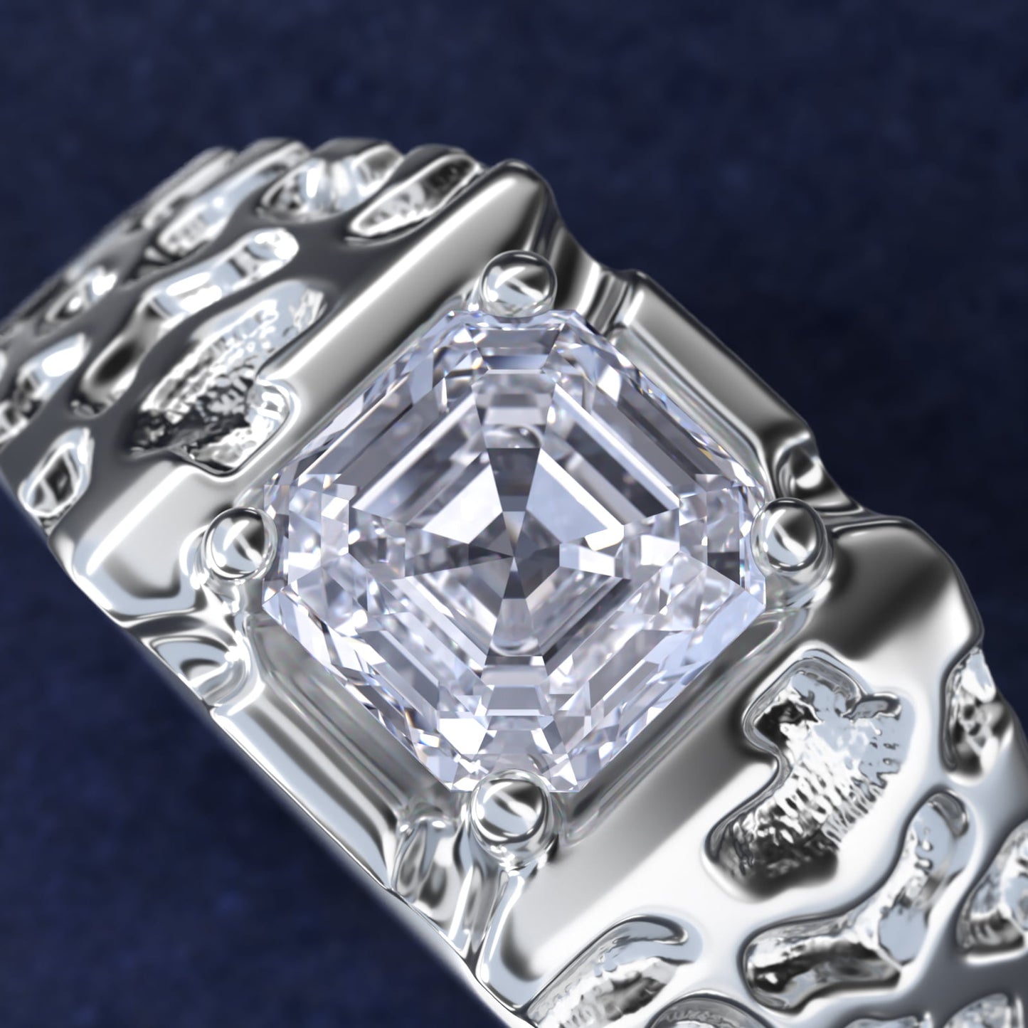 Men's Nugget Engagement Ring in 18k White Gold - Asscher Center