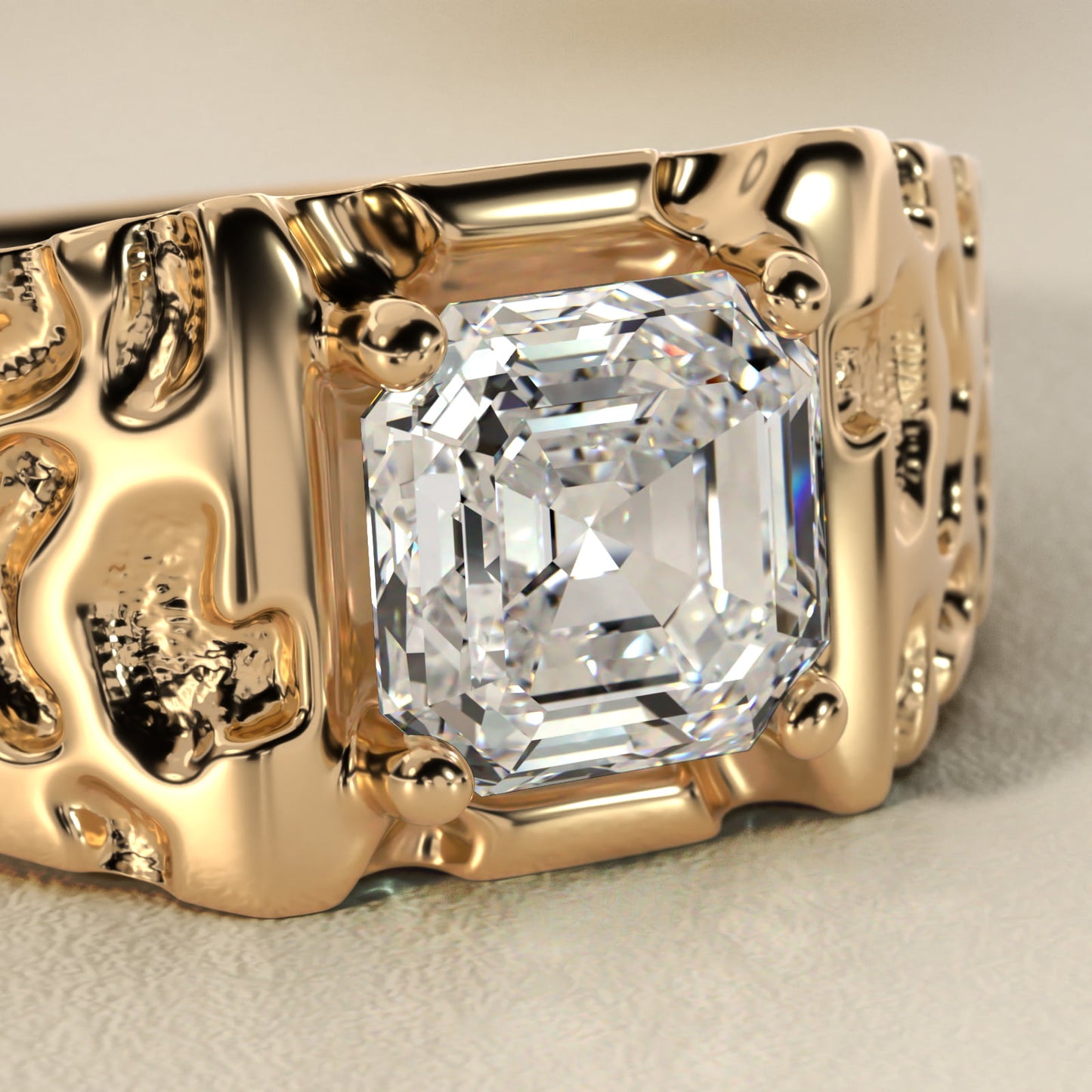 Men's Nugget Engagement Ring in 14k Yellow Gold - Asscher Center