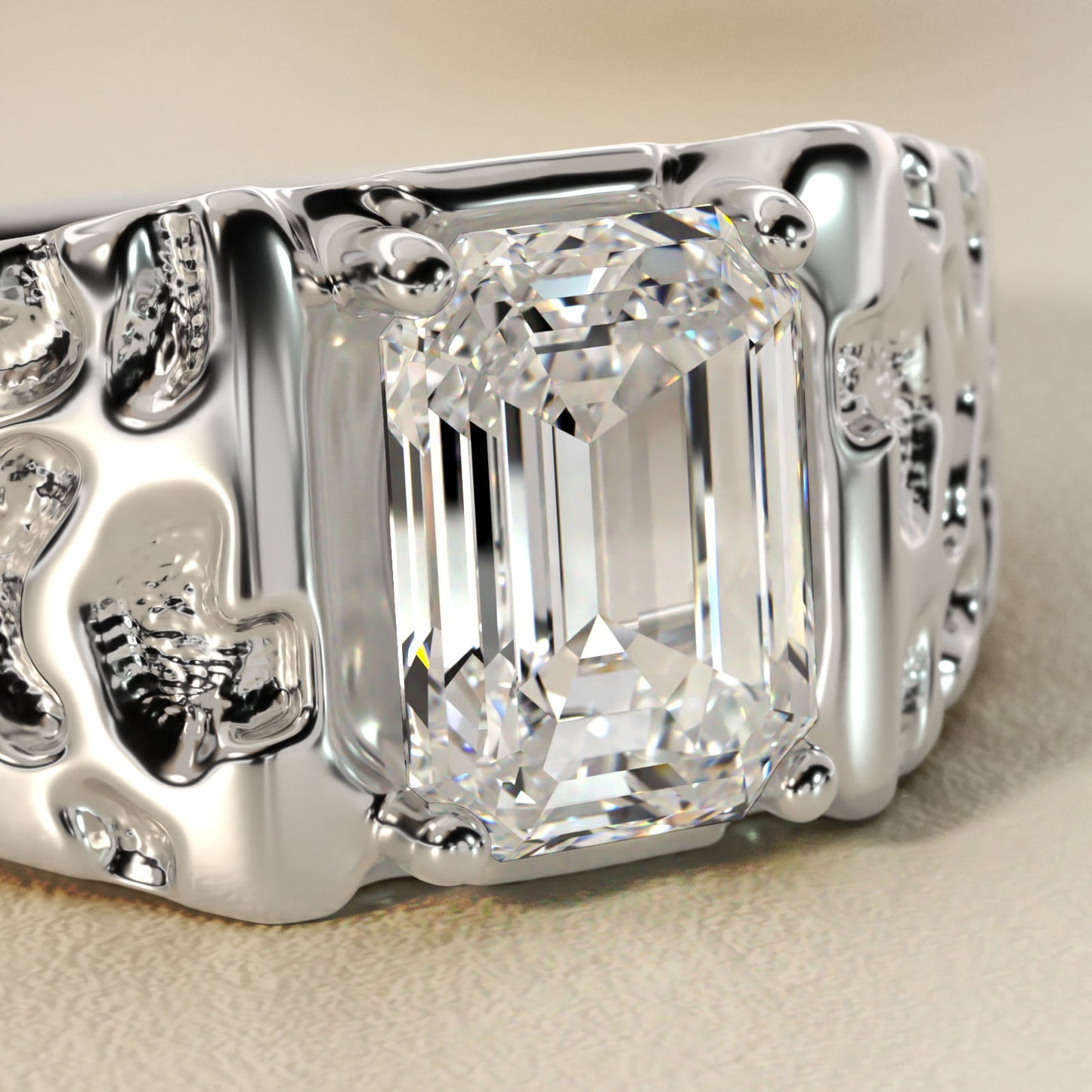 Men's Nugget Engagement Ring in Platinum - Emerald Center
