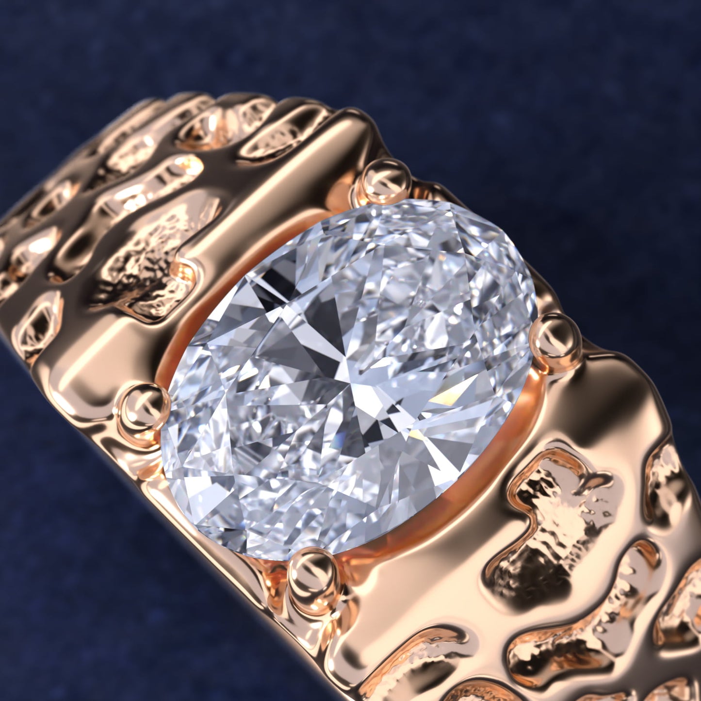Men's Nugget Engagement Ring in 14k Rose Gold - Oval Center
