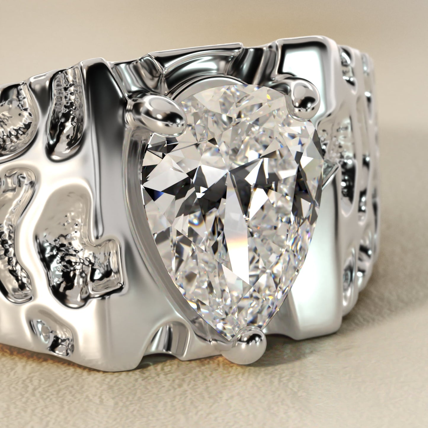 Men's Nugget Engagement Ring in Platinum - Pear Center
