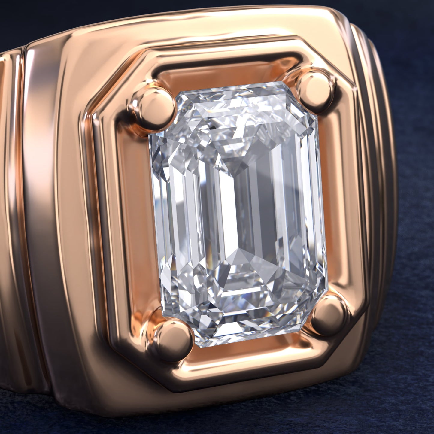 Men's Ridged Solitaire Engagement Ring in 14k Rose Gold - Emerald Center