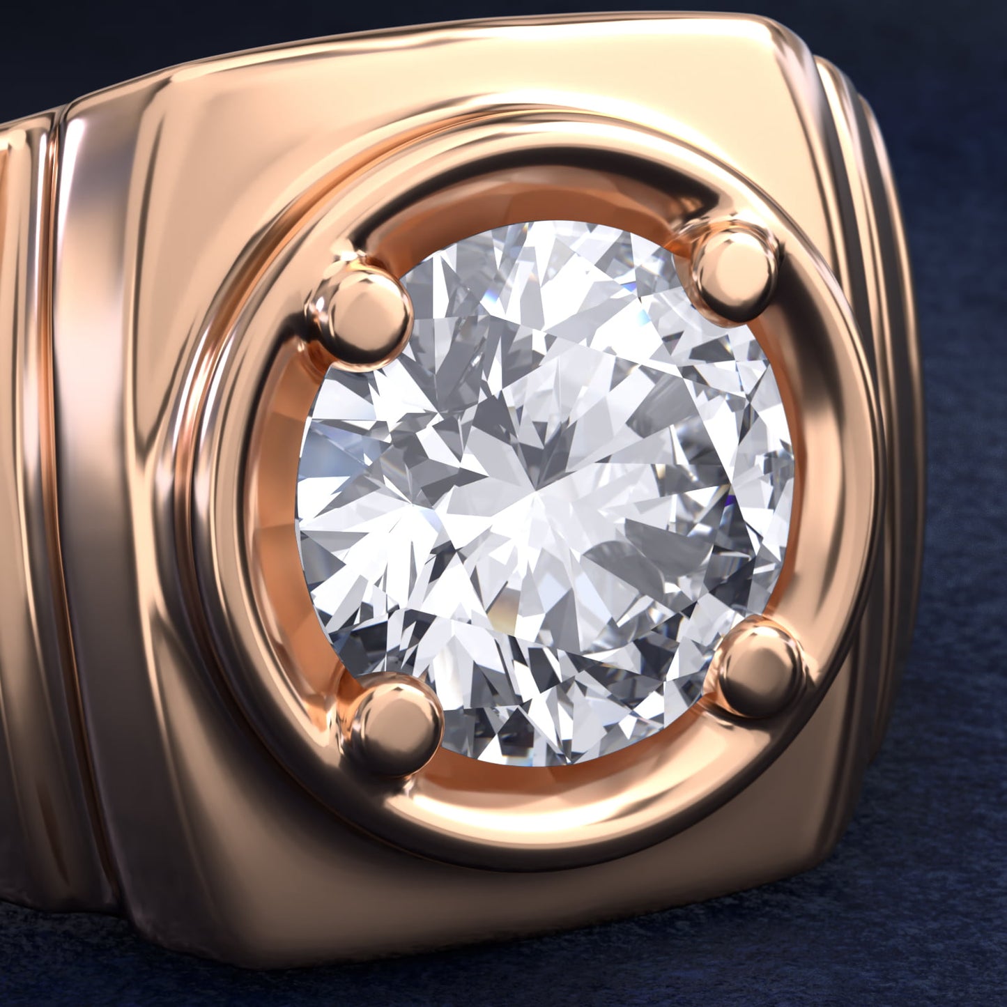 Men's Ridged Solitaire Engagement Ring in 14k Rose Gold - Round Center