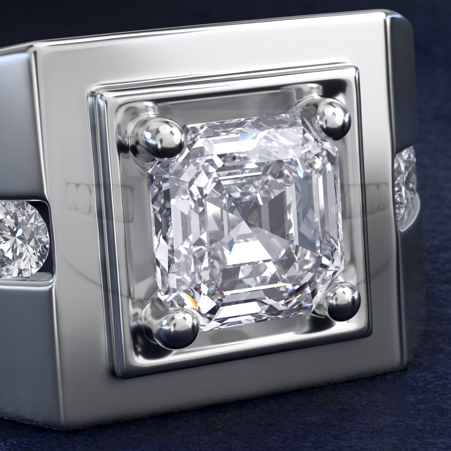 Men's Round Diamond Channel Engagement Ring in 14k White Gold (1/3 ct. tw.) - Asscher Center
