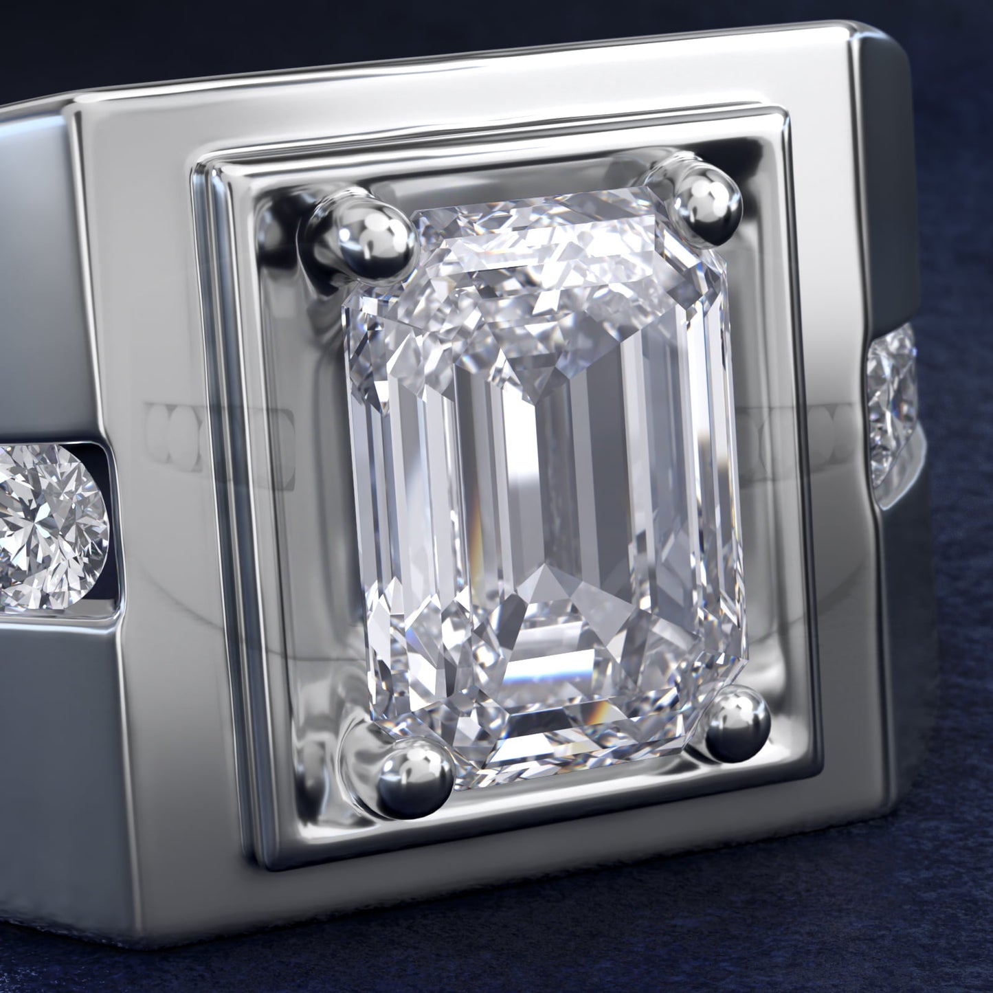 Men's Round Diamond Channel Engagement Ring in 18k White Gold (1/3 ct. tw.) - Emerald Center