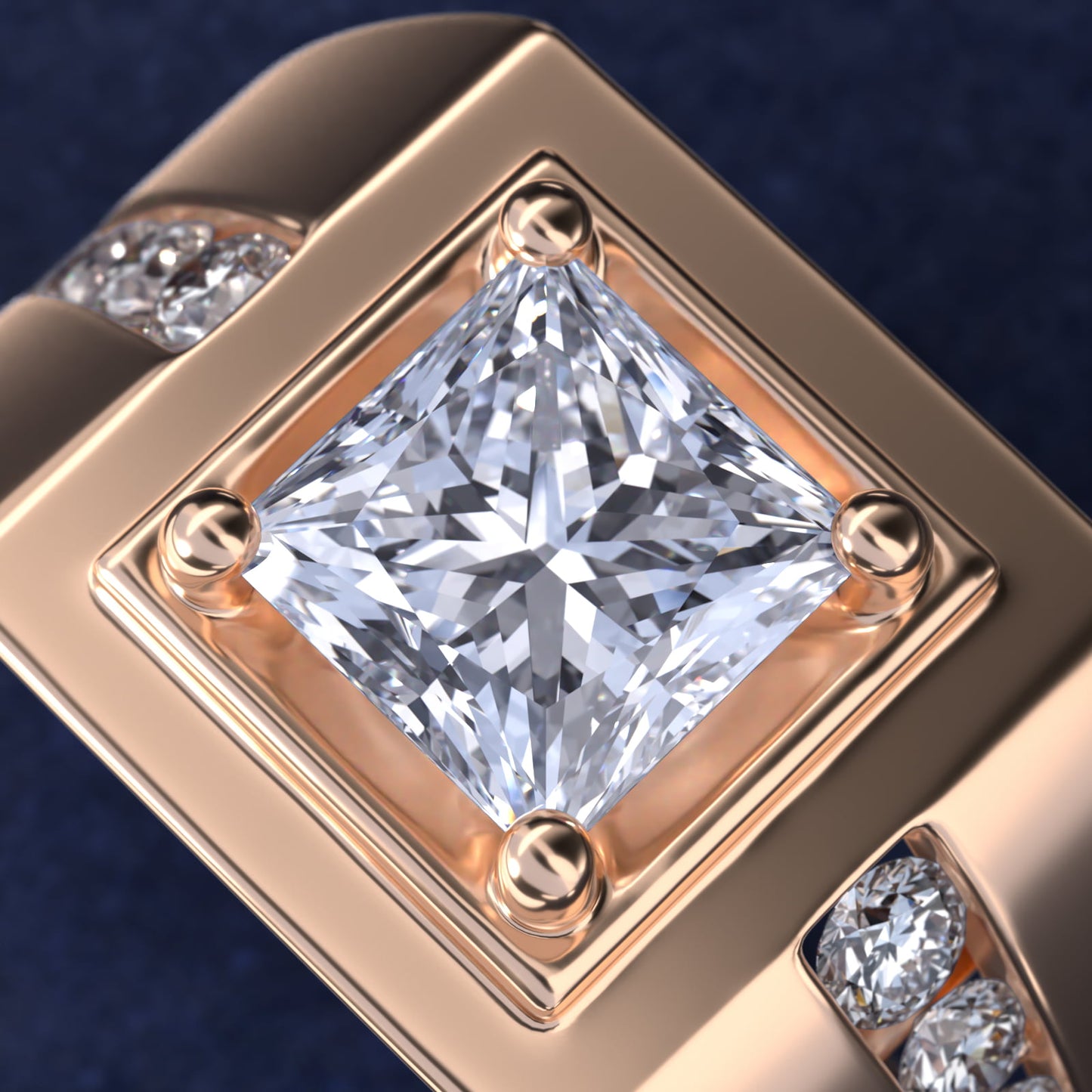 Men's Round Diamond Channel Engagement Ring in 18k Rose Gold (1/3 ct. tw.) - Princess Center