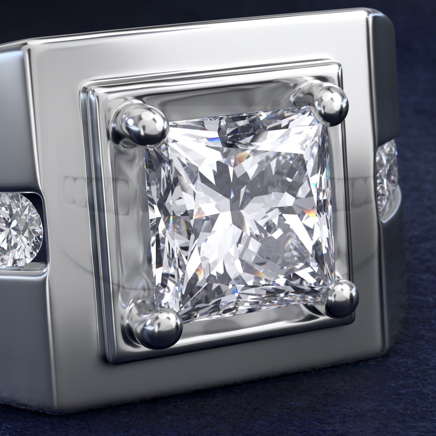 Men's Round Diamond Channel Engagement Ring in 18k White Gold (1/3 ct. tw.) - Princess Center