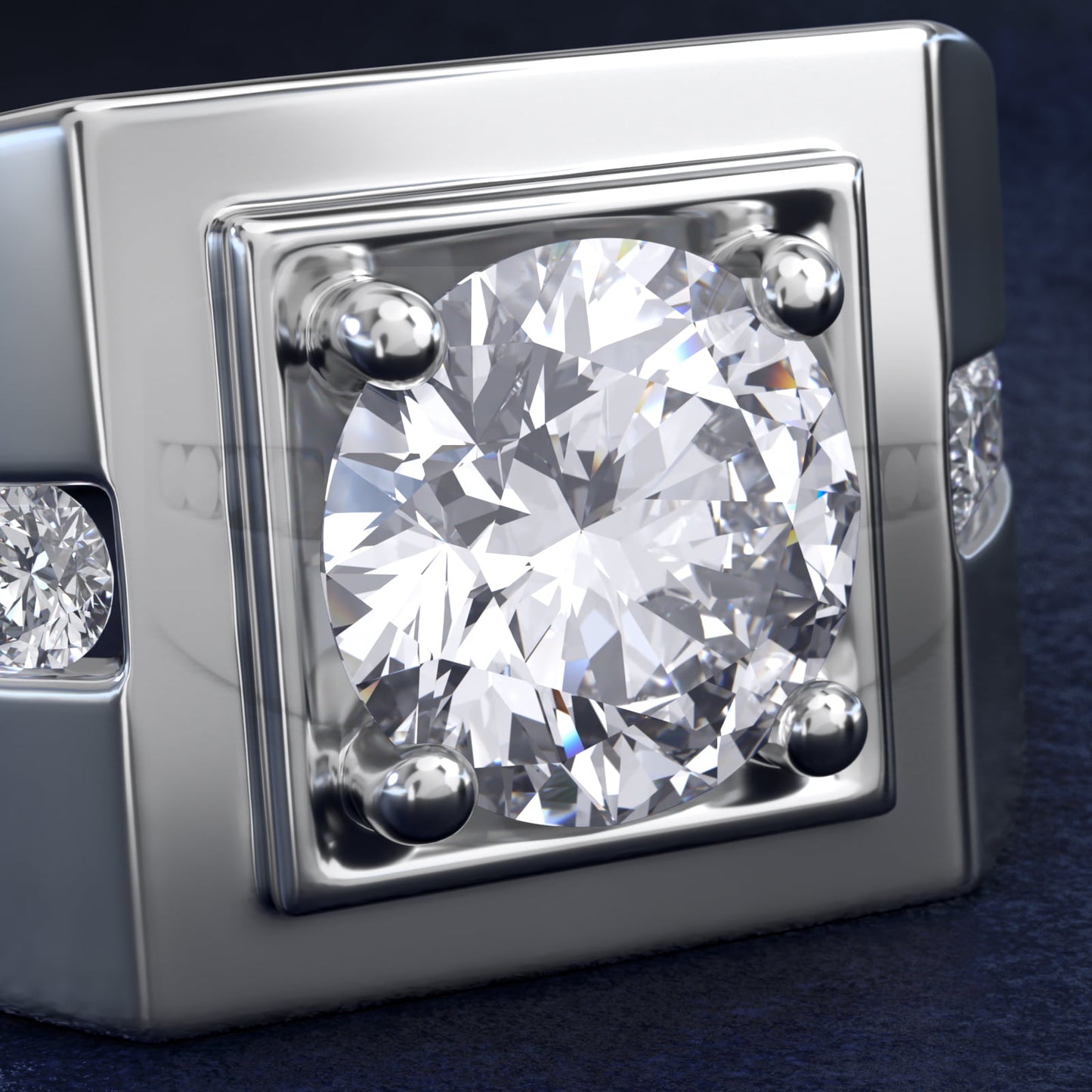Men's Round Diamond Channel Engagement Ring in 14k White Gold (1/3 ct. tw.) - Round Center