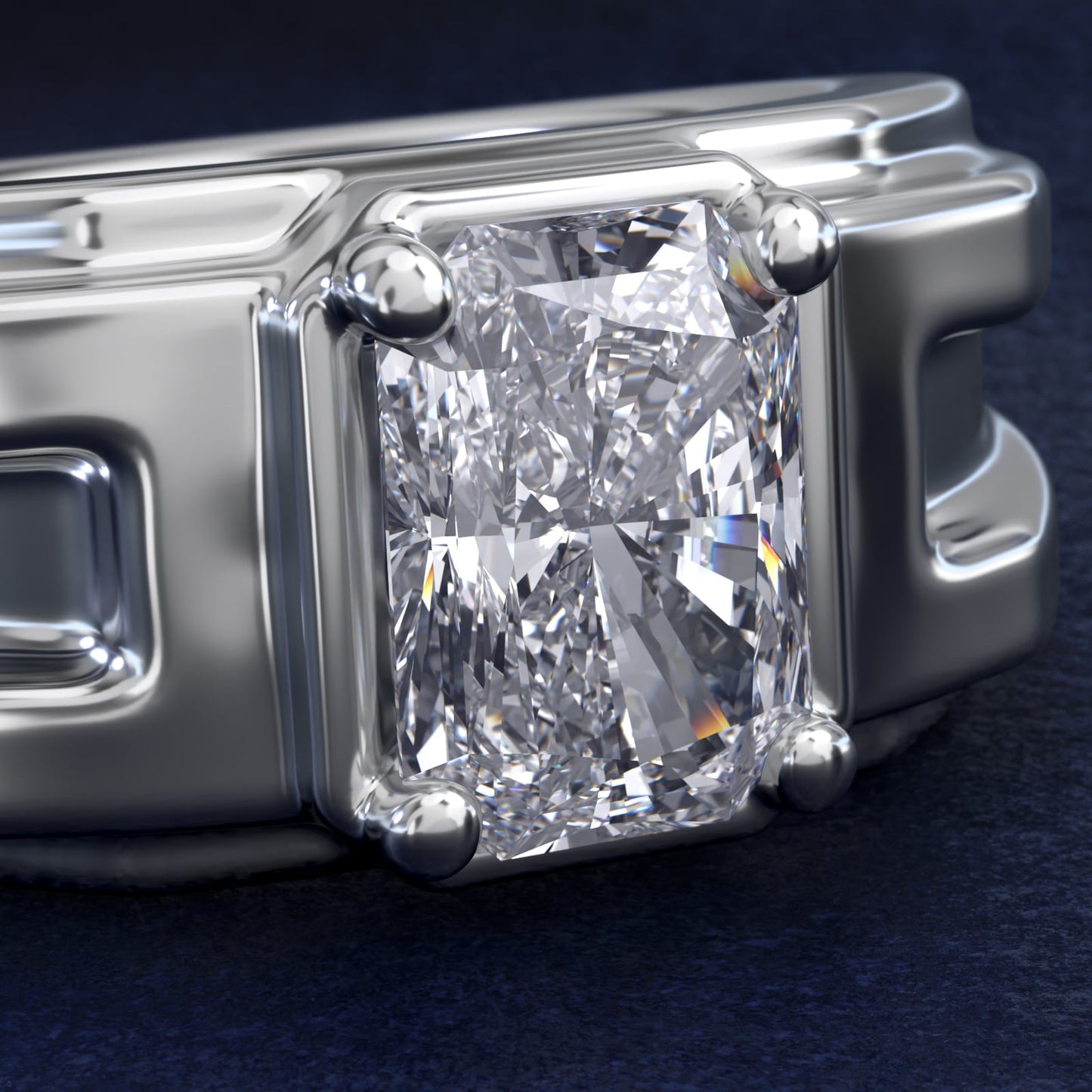 Men's Structured Solitaire Engagement Ring in Platinum - Radiant Center