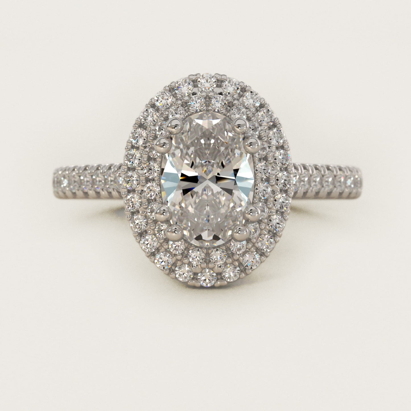 MicropavŽ Double Halo Diamond Engagement Ring in 14k White Gold (1/3 ct. tw.) - Oval Center