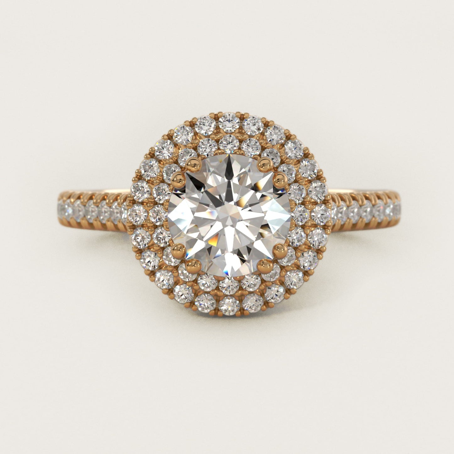 MicropavŽ Double Halo Diamond Engagement Ring in 18k Yellow Gold (1/3 ct. tw.) - Round Center