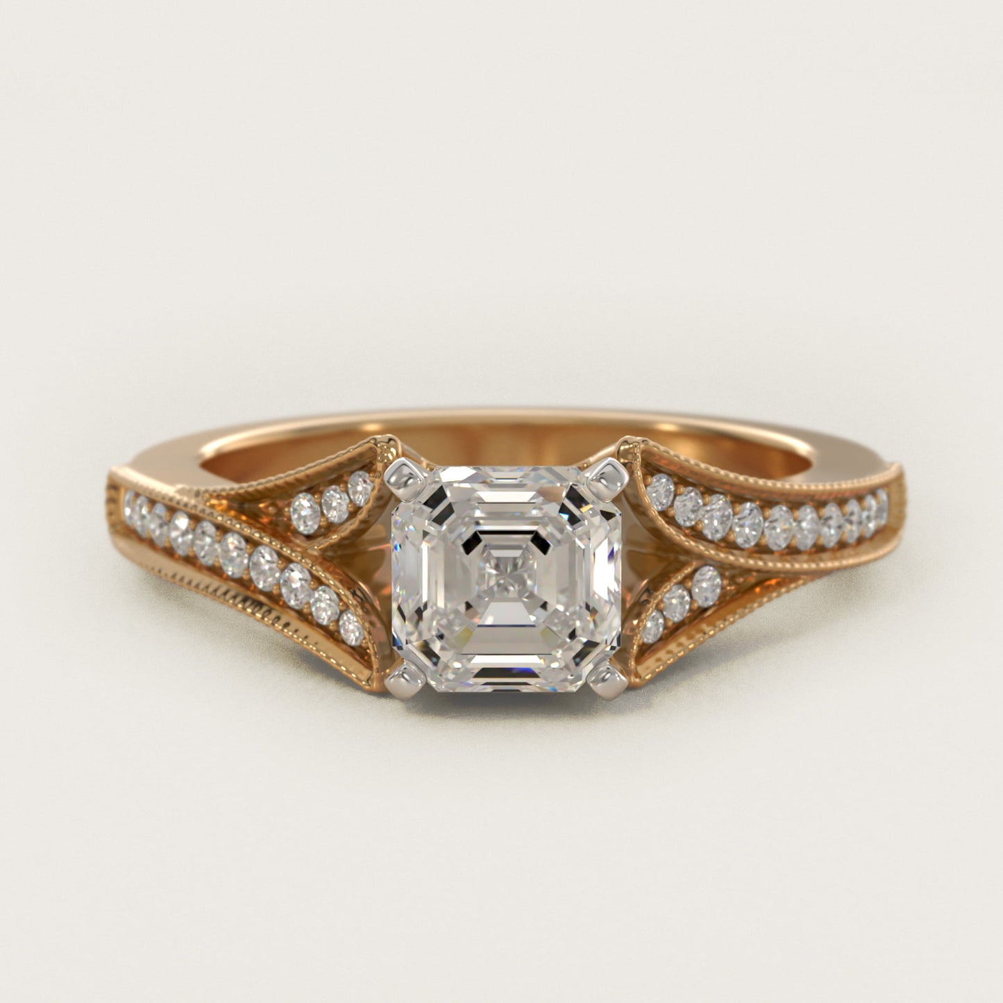 Milgrain and PavŽ V-Shank Diamond Engagement Ring in 14K Yellow Gold (1/8 ct. wt.) - Asscher Center