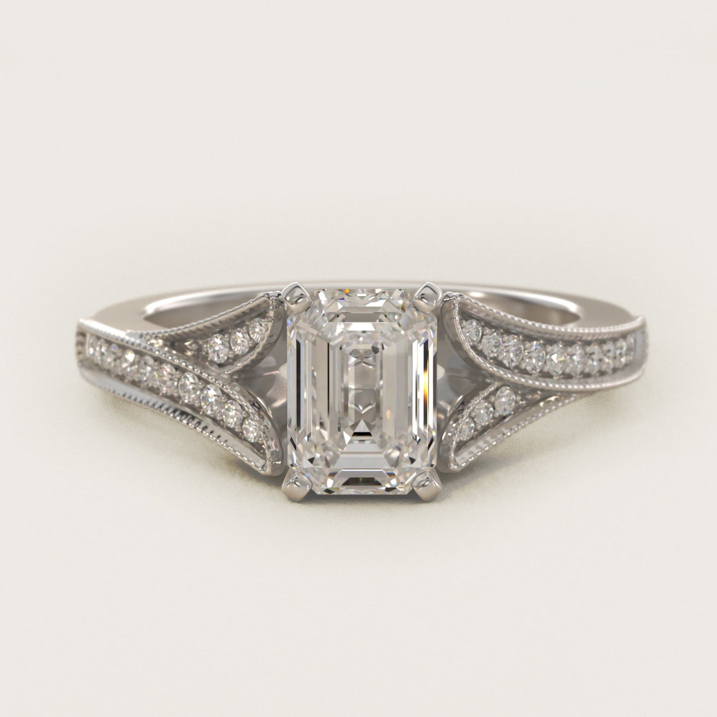 Milgrain and PavŽ V-Shank Diamond Engagement Ring in Platinum (1/8 ct. wt.) - Emerald Center