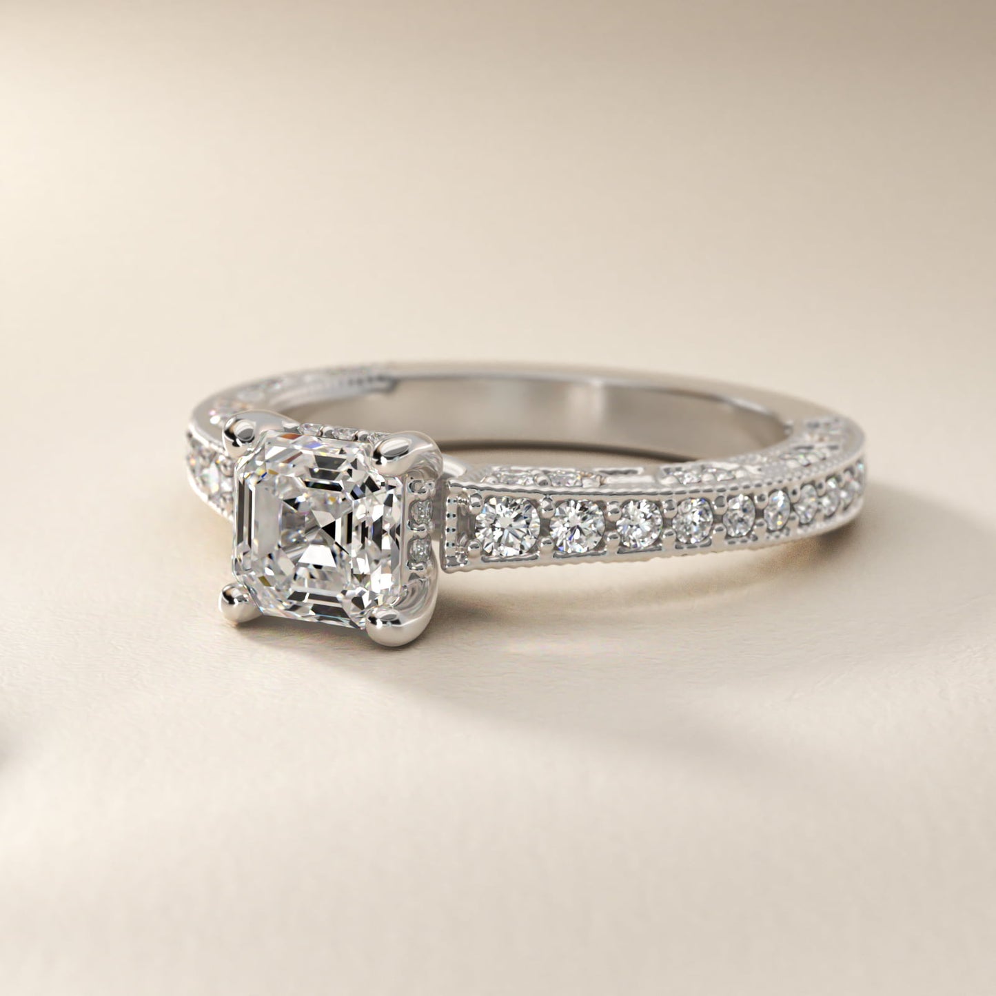 Milgrain Lace PavŽ Vintage-Style Engagement Ring In Platinum By James Allen - Asscher Center