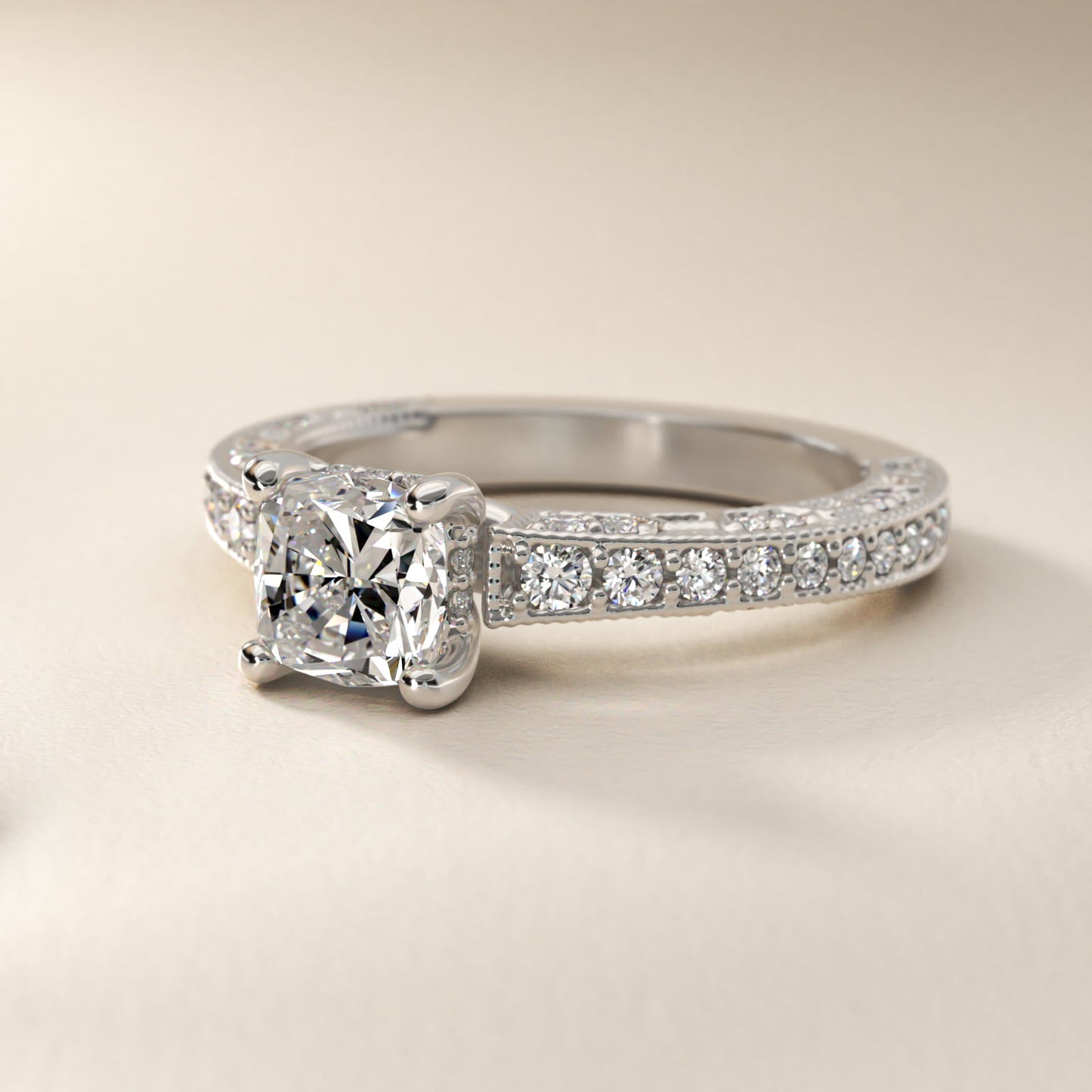 Milgrain Lace PavŽ Vintage-Style Engagement Ring In Platinum By James Allen - Cushion Center