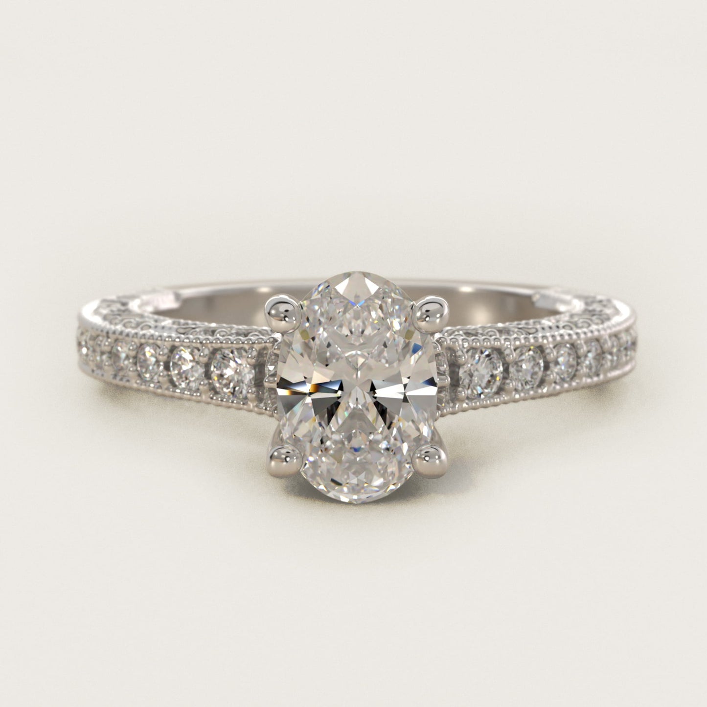Milgrain Lace PavŽ Vintage-Style Engagement Ring In 14K White Gold By James Allen - Oval Center