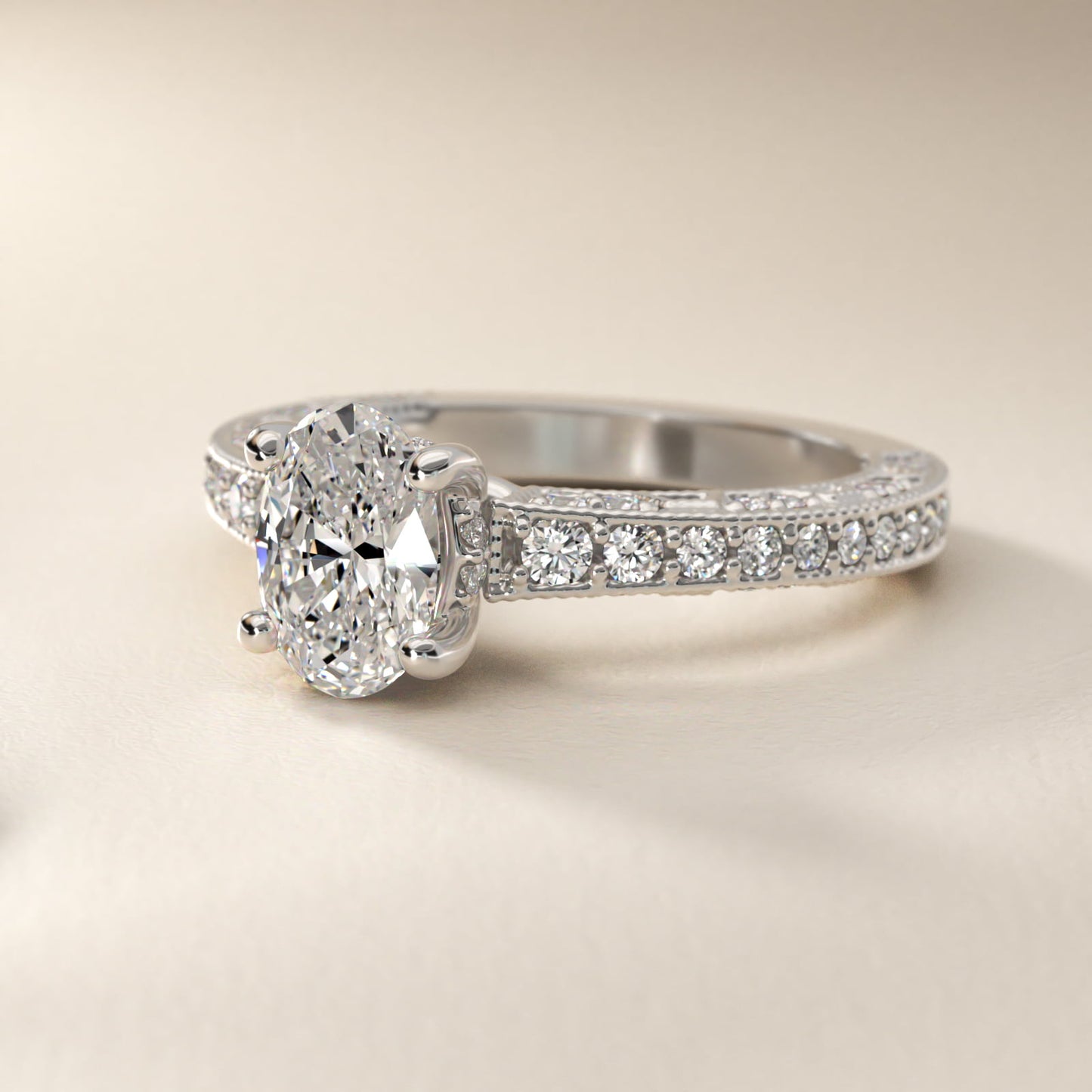 Milgrain Lace PavŽ Vintage-Style Engagement Ring In Platinum By James Allen - Oval Center