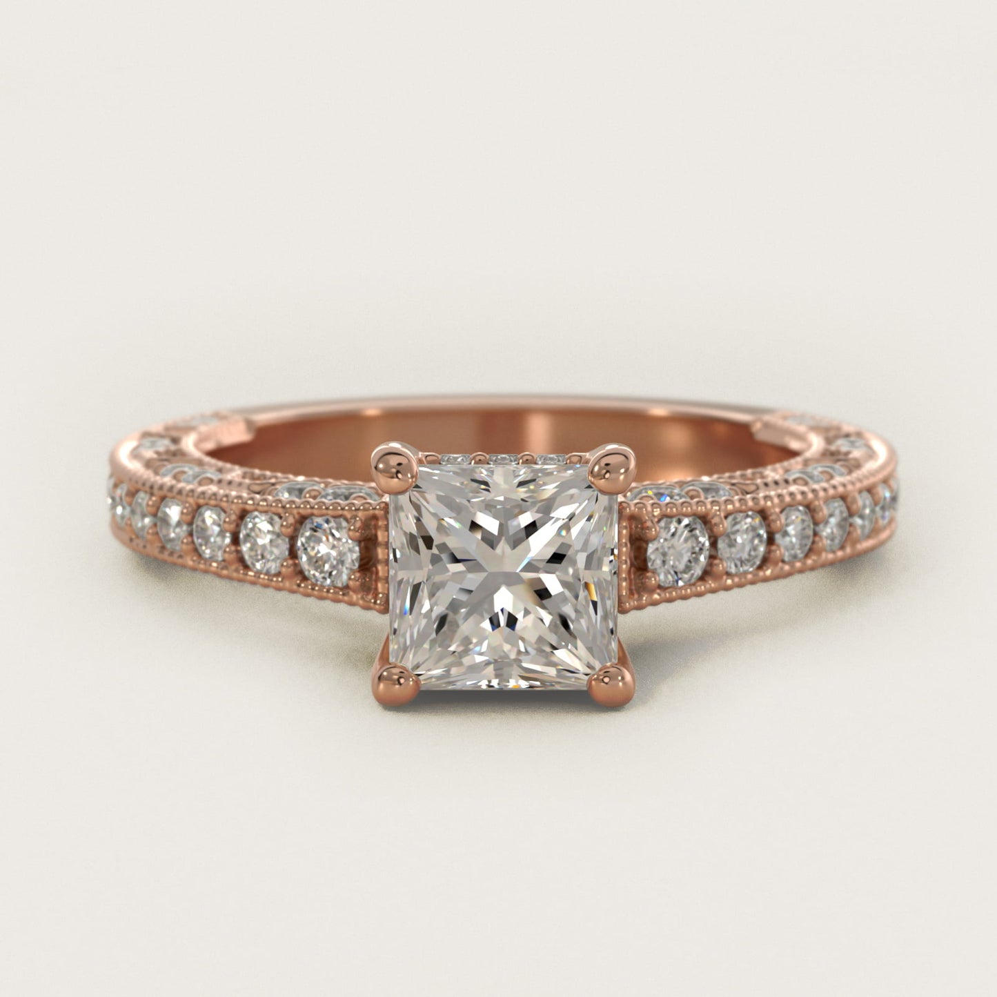 Milgrain Lace PavŽ Vintage-Style Engagement Ring In 14K Rose Gold By James Allen - Princess Center