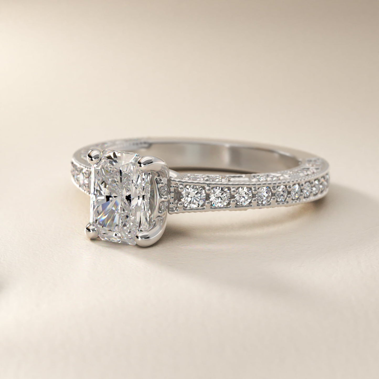 Milgrain Lace PavŽ Vintage-Style Engagement Ring In Platinum By James Allen - Radiant Center