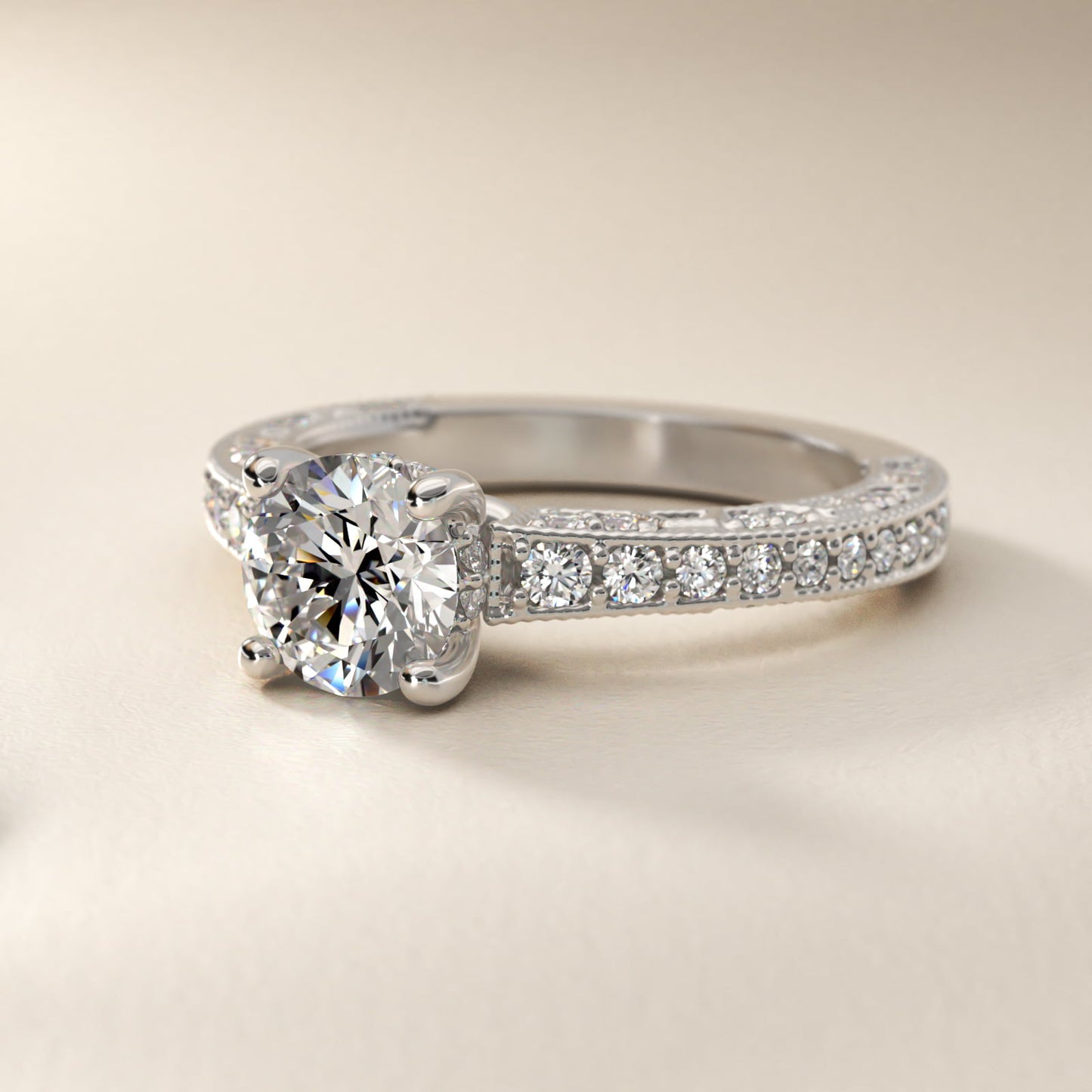 Milgrain Lace PavŽ Vintage-Style Engagement Ring In Platinum By James Allen - Round Center