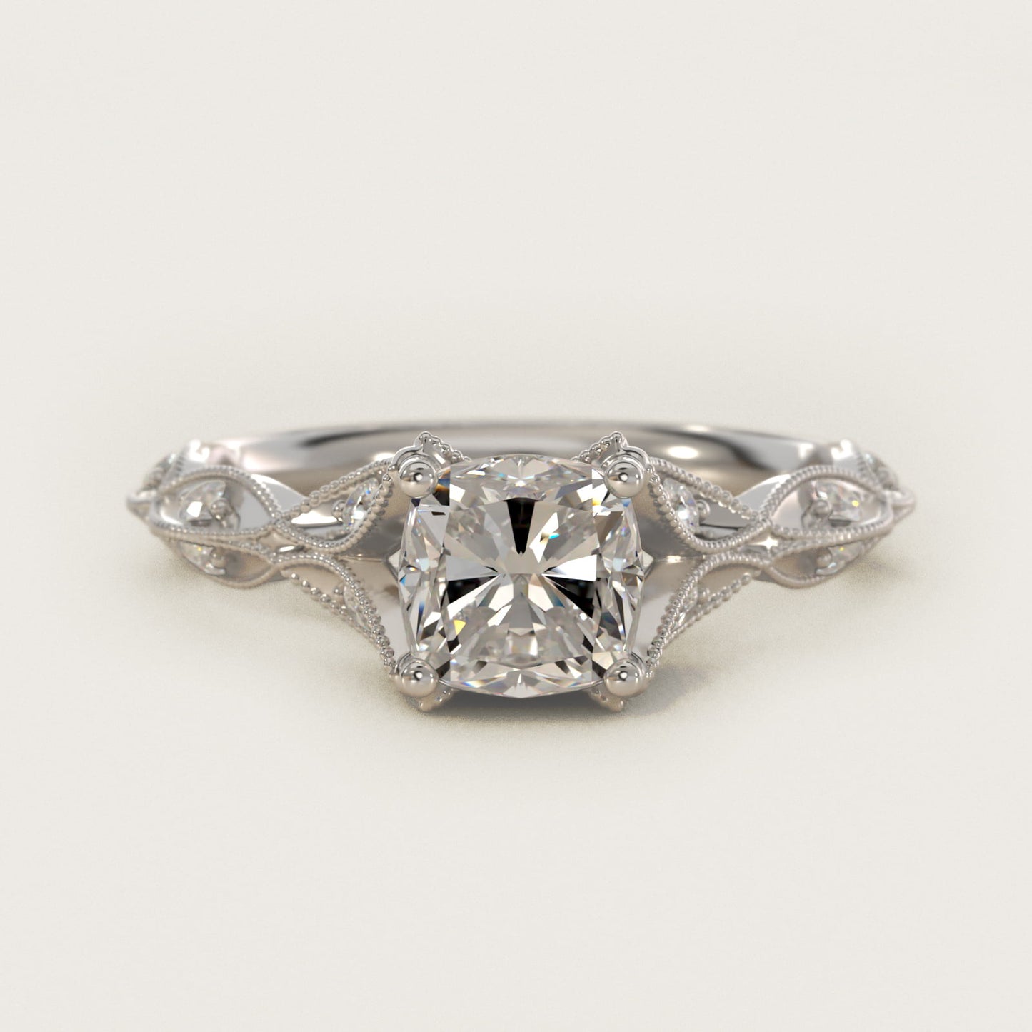 Milgrain Navette Vintage-Style Engagement Ring In 14K White Gold By James Allen - Cushion Center