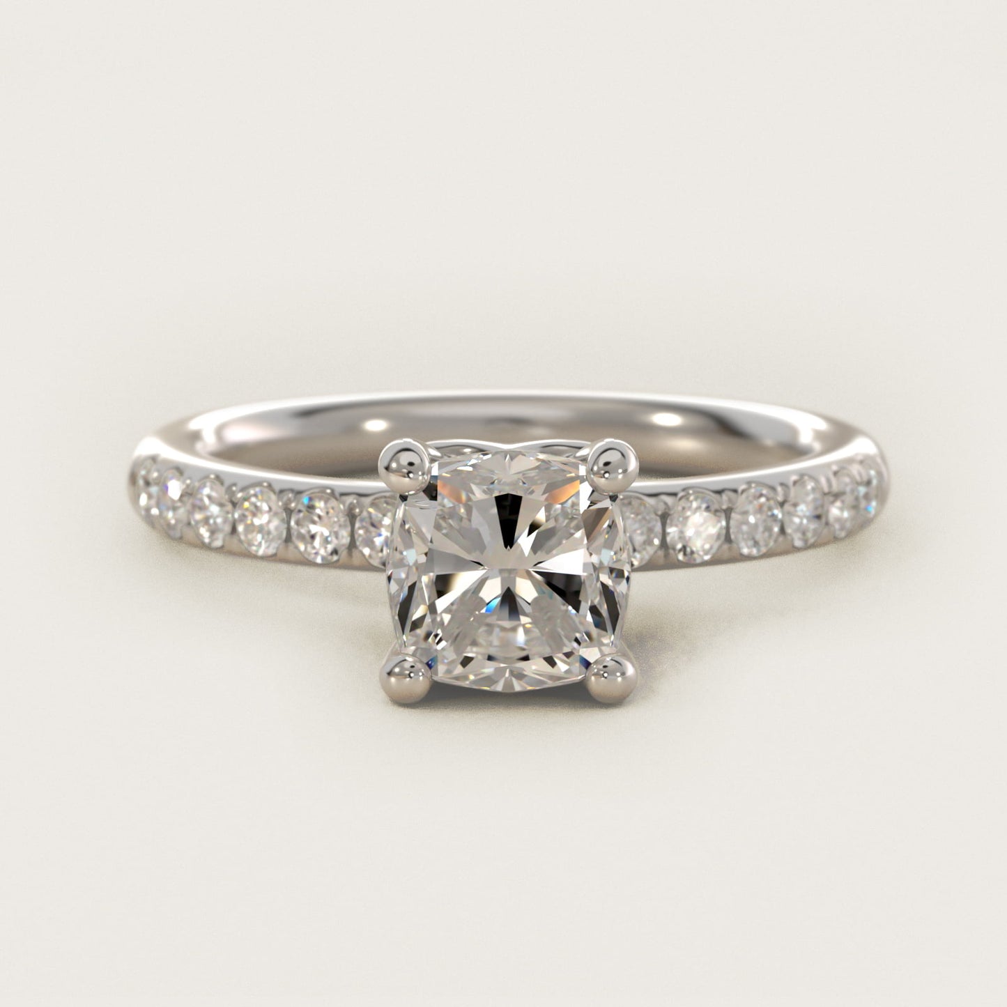 Mini MicropavŽ Diamond Engagement Ring in 14k White Gold - Cushion Center