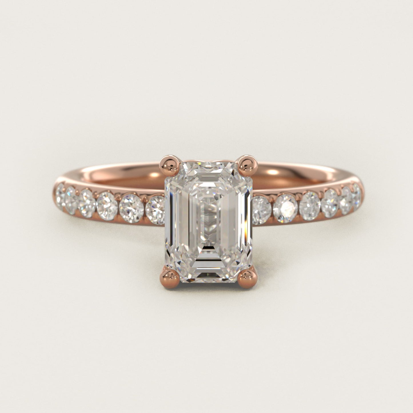 Mini MicropavŽ Diamond Engagement Ring in 14k Rose Gold - Emerald Center