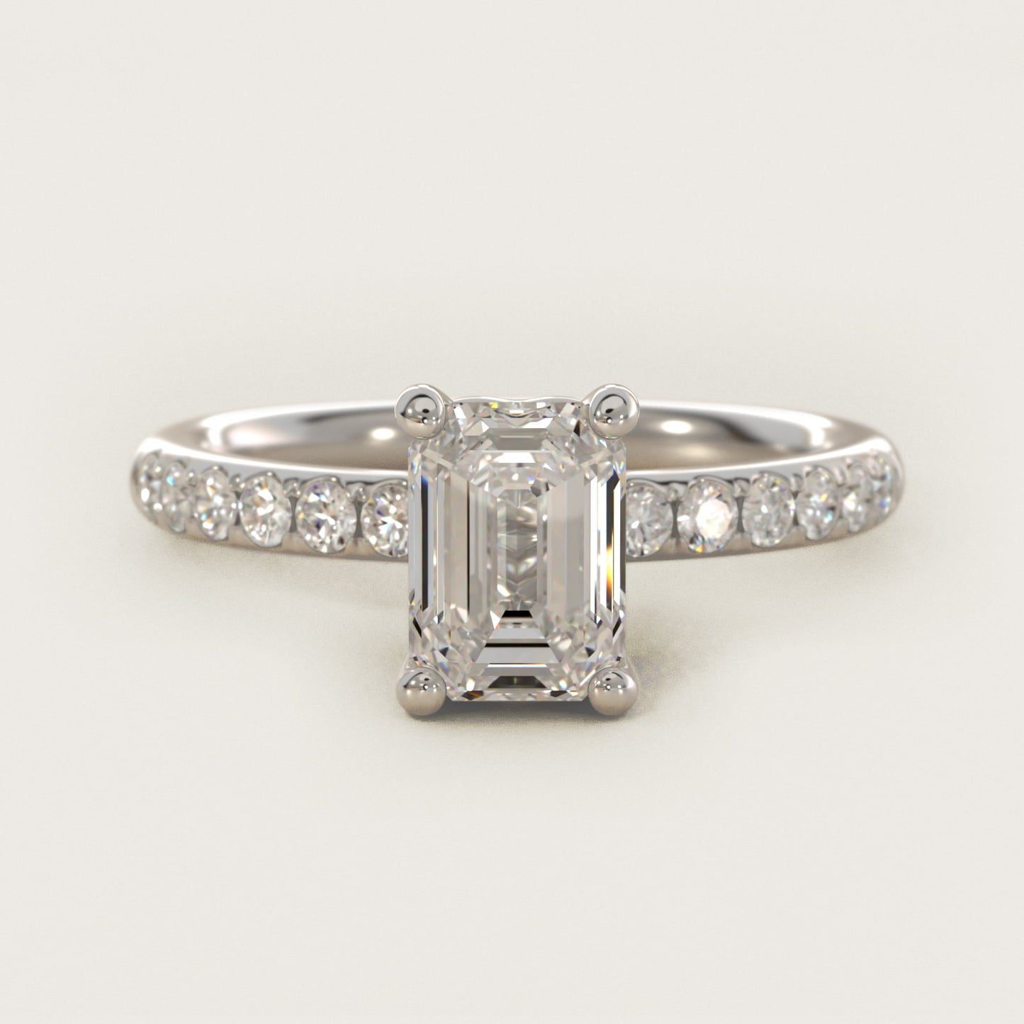 Mini MicropavŽ Diamond Engagement Ring in 14k White Gold - Emerald Center