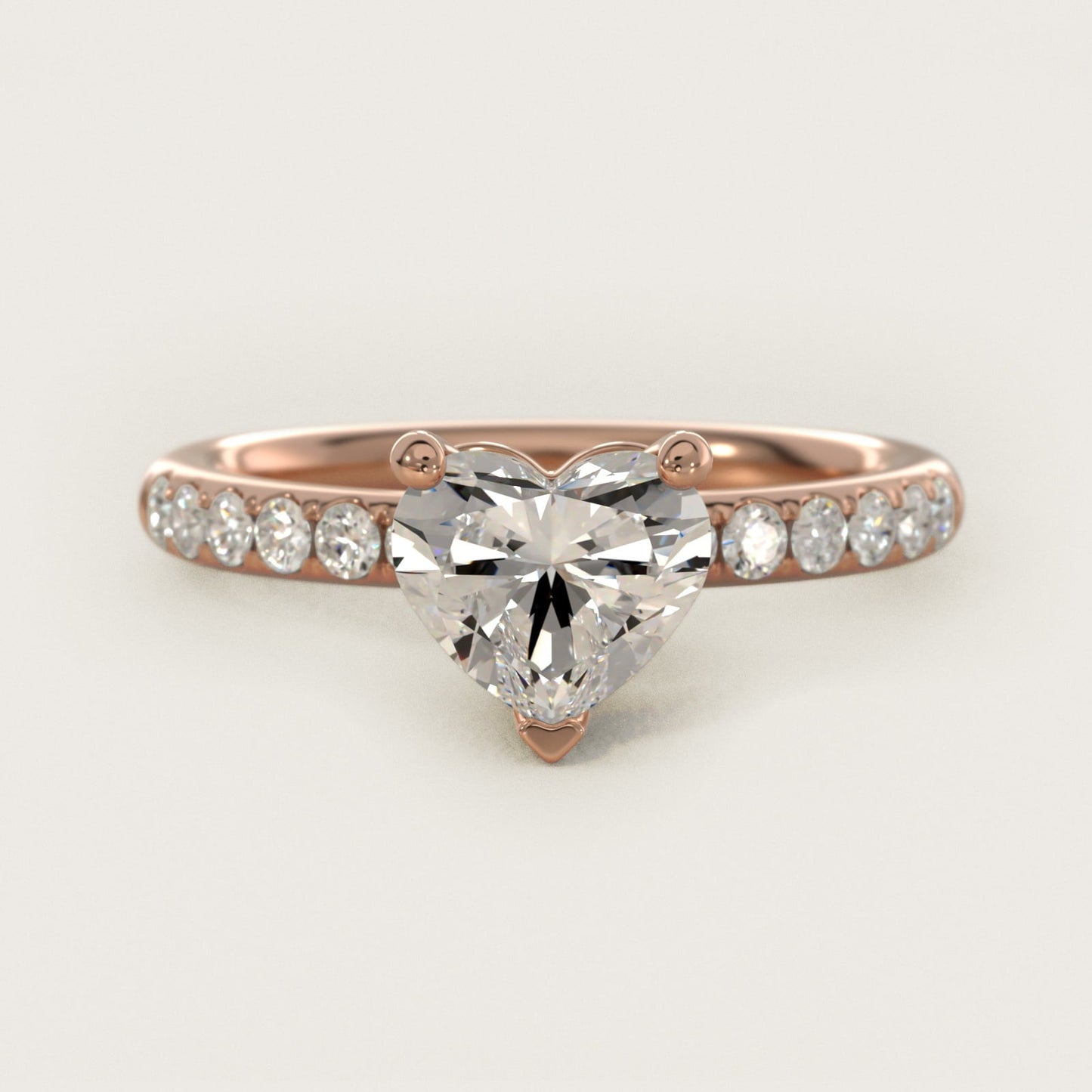 Mini Micropav? Diamond Engagement Ring in 18k Rose Gold - Heart Center