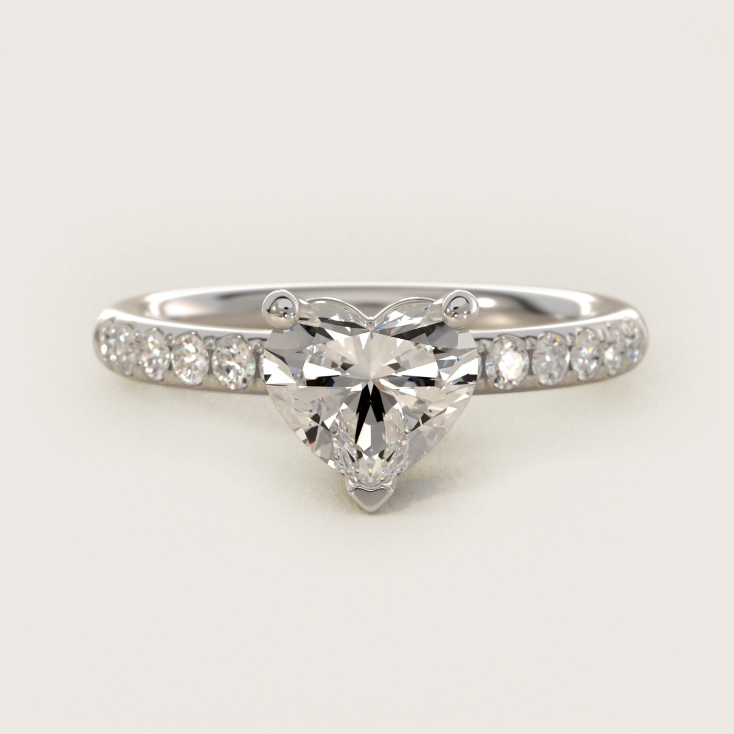 Mini MicropavŽ Diamond Engagement Ring in 14k White Gold - Heart Center
