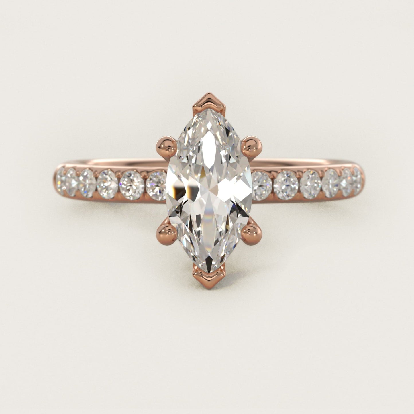Mini Micropav? Diamond Engagement Ring in 18k Rose Gold - Marquise Center