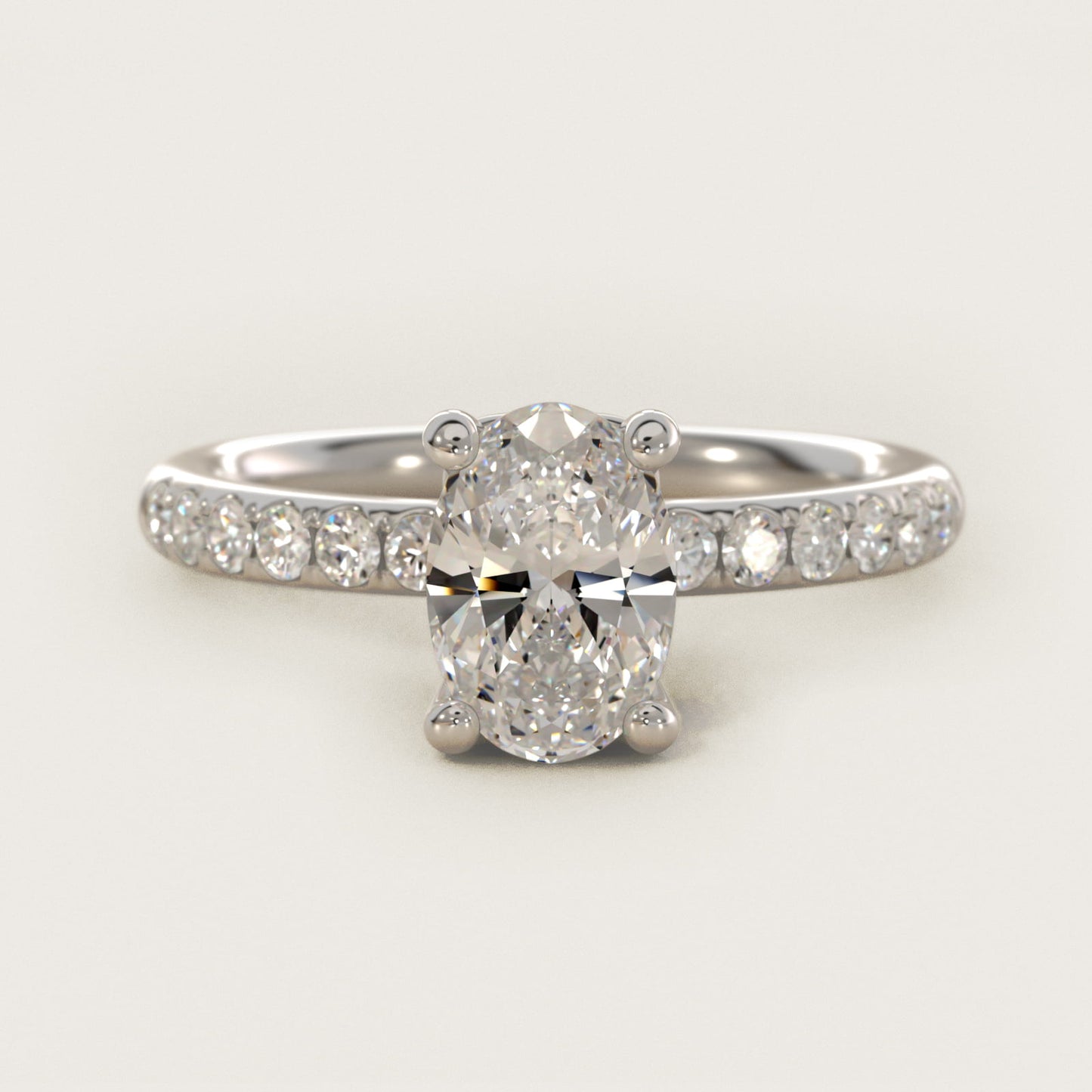 Mini MicropavŽ Diamond Engagement Ring in 14k White Gold - Oval Center