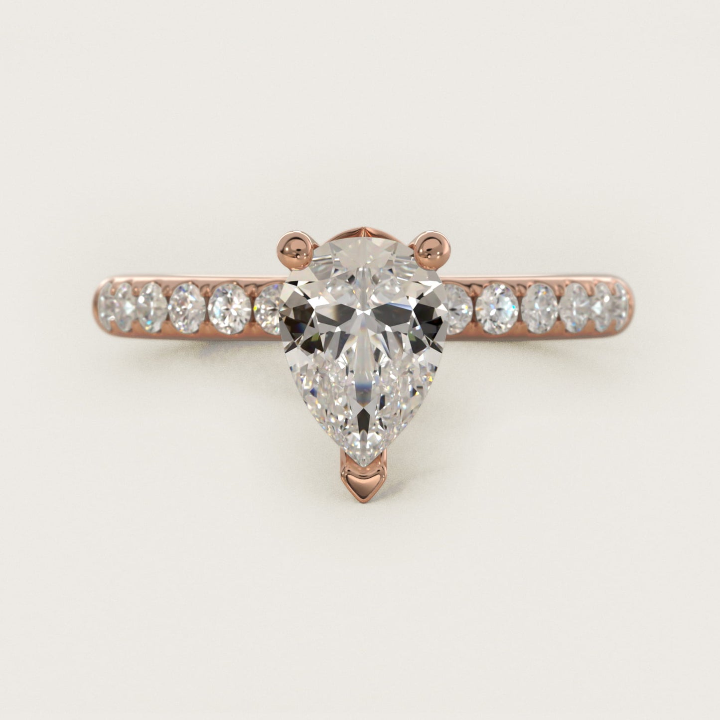 Mini MicropavŽ Diamond Engagement Ring in 14k Rose Gold - Pear Center