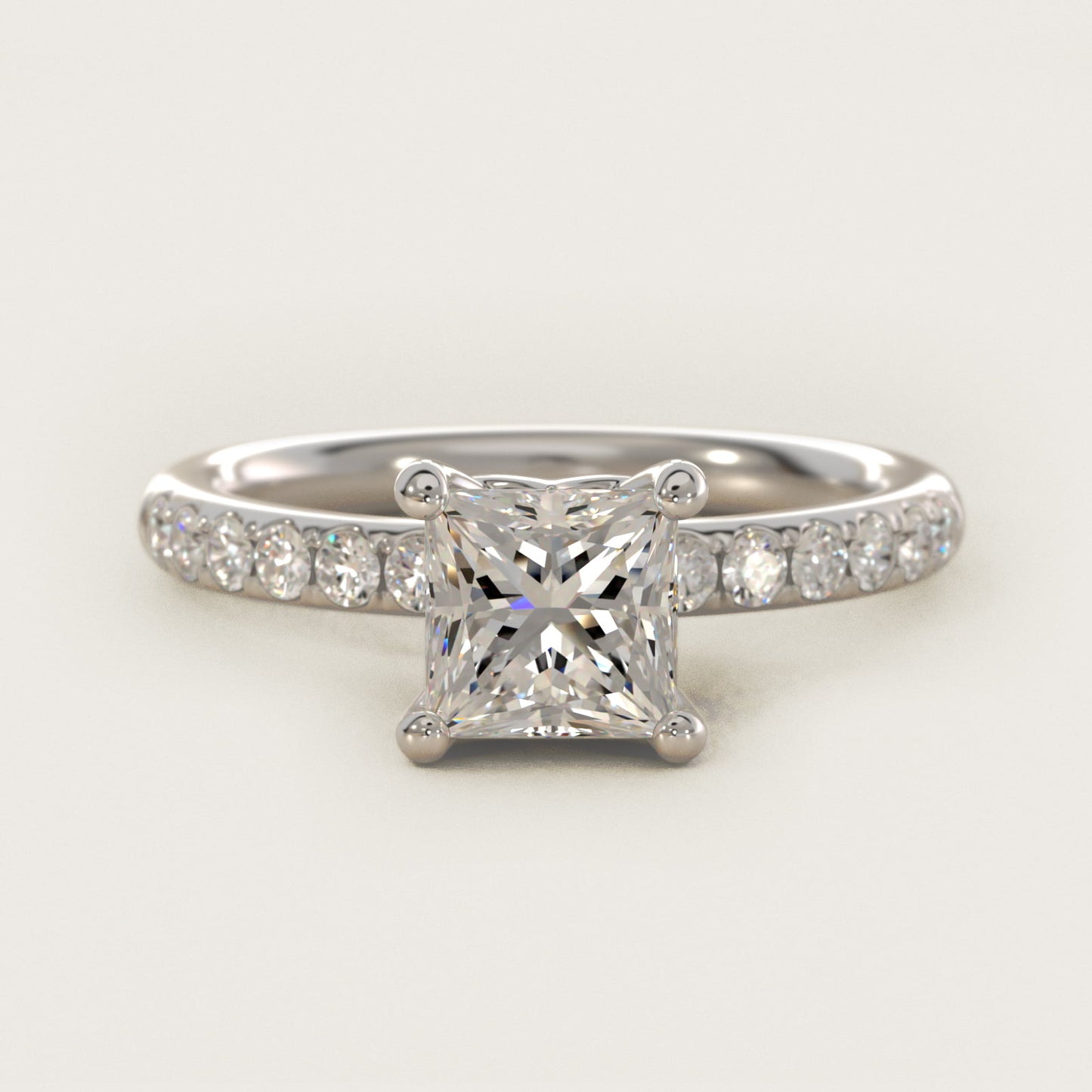 Mini MicropavŽ Diamond Engagement Ring in 14k White Gold - Princess Center