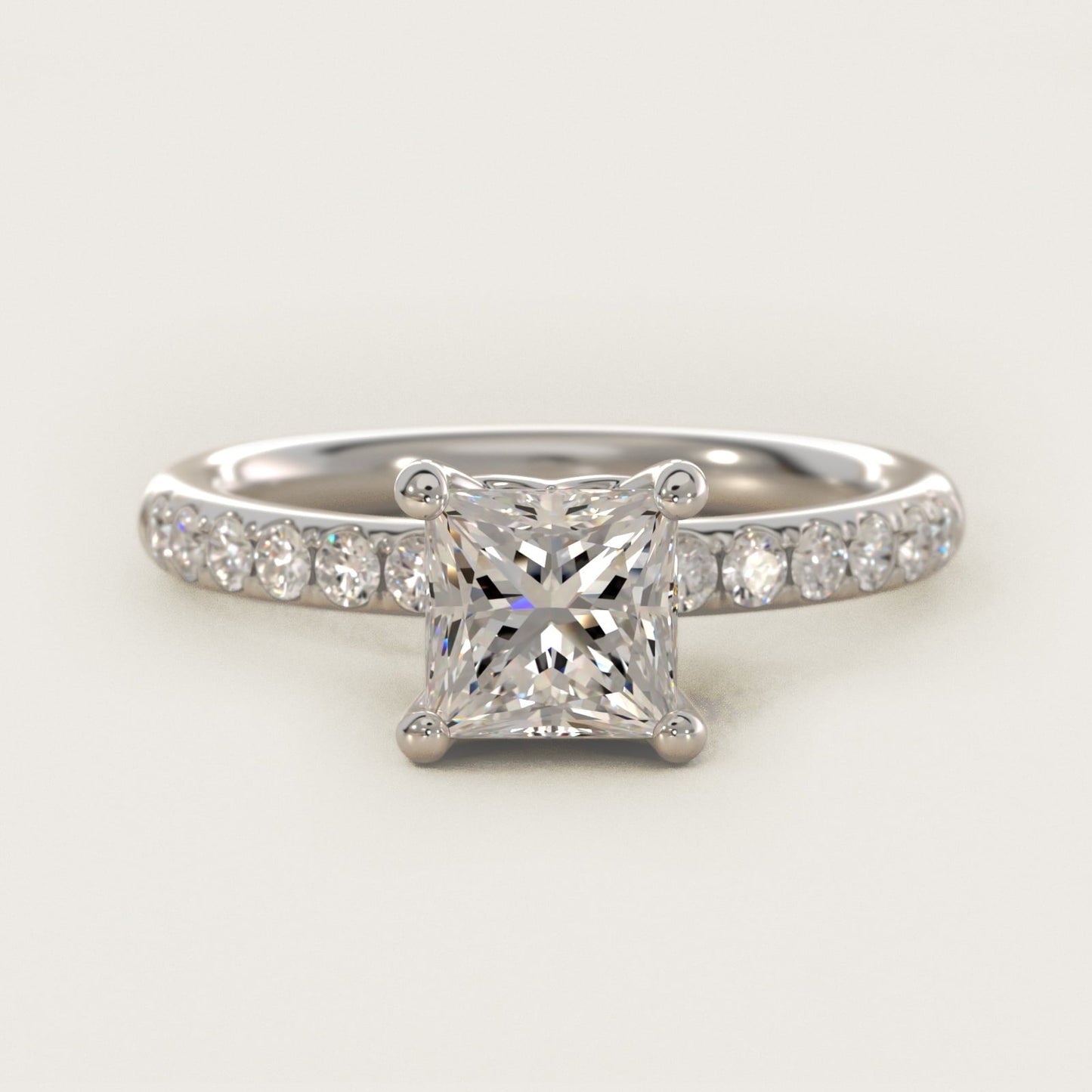 Mini Micropav? Diamond Engagement Ring in 18k White Gold - Princess Center