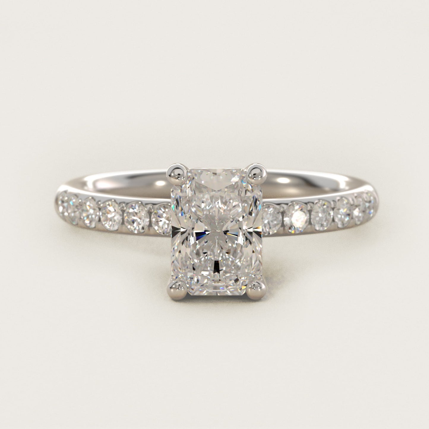 Mini MicropavŽ Diamond Engagement Ring in 14k White Gold - Radiant Center
