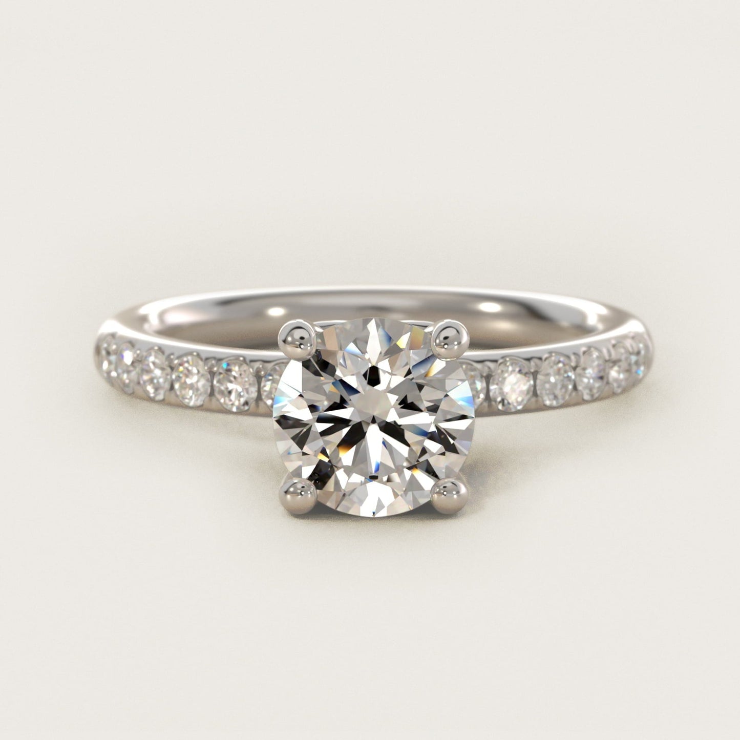 Mini Micropav? Diamond Engagement Ring in 18k White Gold - Round Center