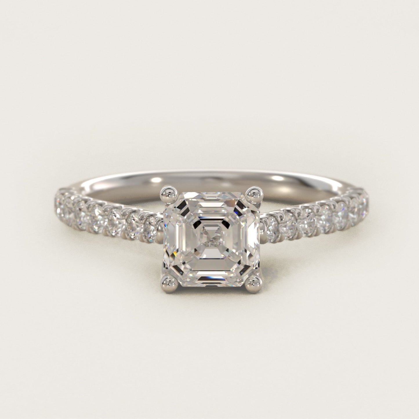 Modern Trellis Diamond Engagement Ring in 14k White Gold - Asscher Center