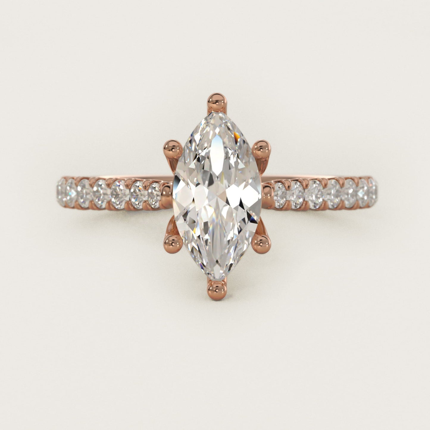 Modern Trellis Diamond Engagement Ring in 14K Rose Gold - Marquise Center