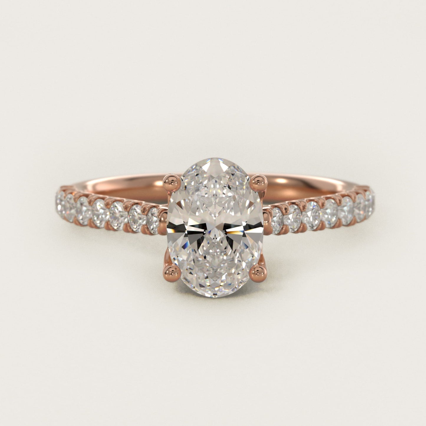 Modern Trellis Diamond Engagement Ring in 14K Rose Gold - Oval Center