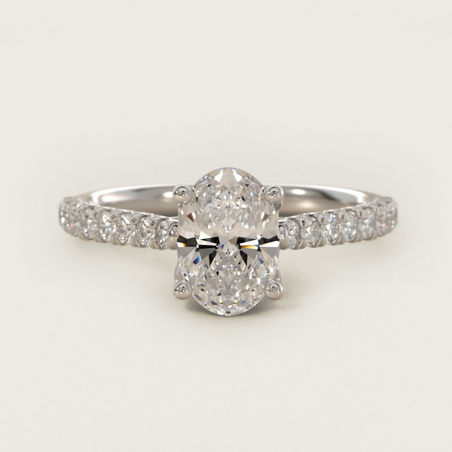 Modern Trellis Diamond Engagement Ring in 18k White Gold - Oval Center