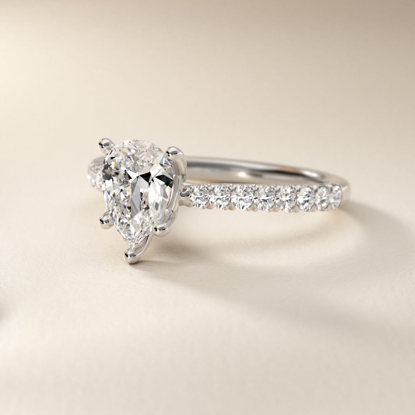 Modern Trellis Diamond Engagement Ring in Platinum - Pear Center