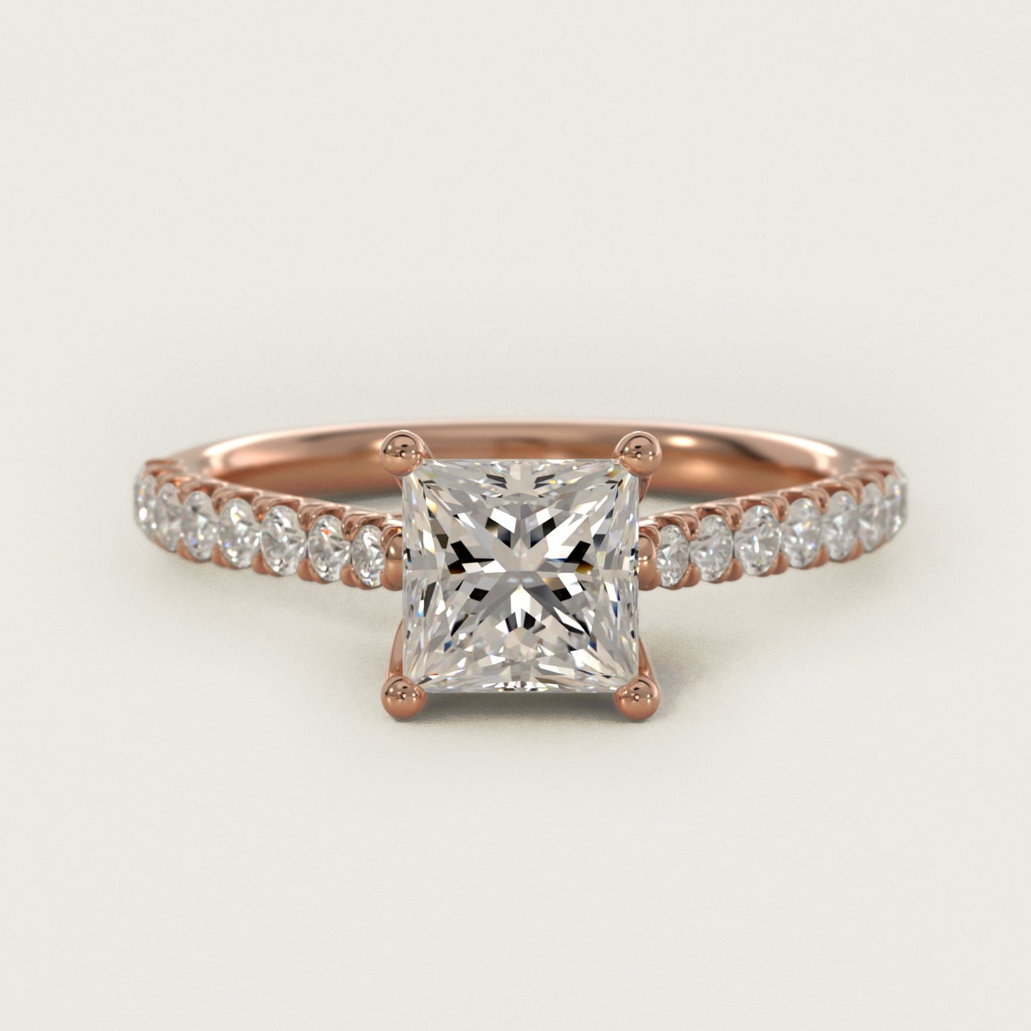 Modern Trellis Diamond Engagement Ring in 18k Rose Gold - Princess Center