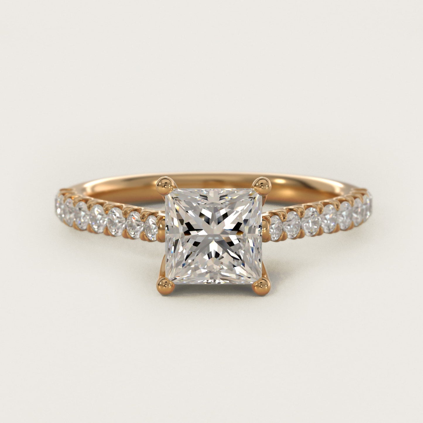 Modern Trellis Diamond Engagement Ring in 14k Yellow Gold - Princess Center