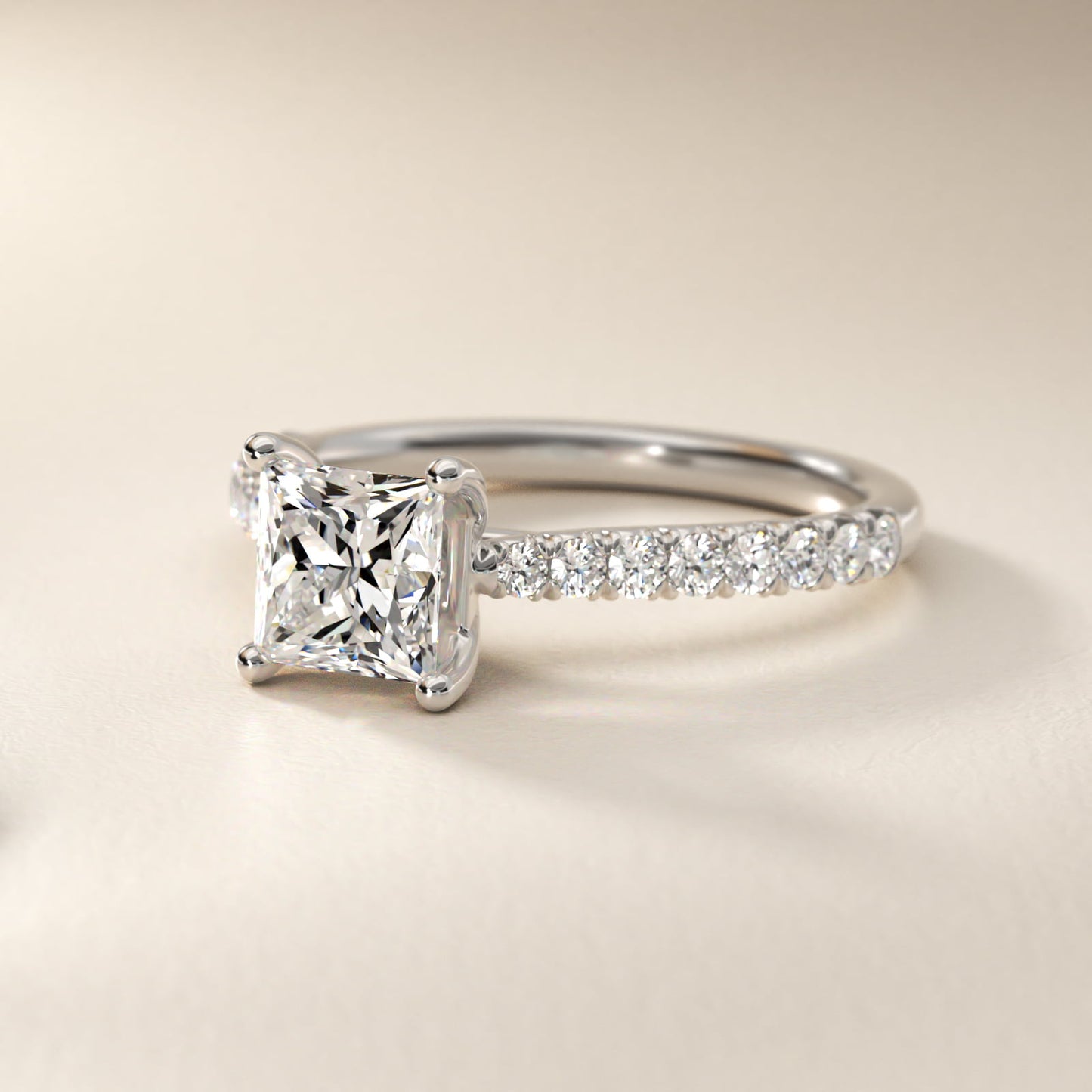 Modern Trellis Diamond Engagement Ring in Platinum - Princess Center