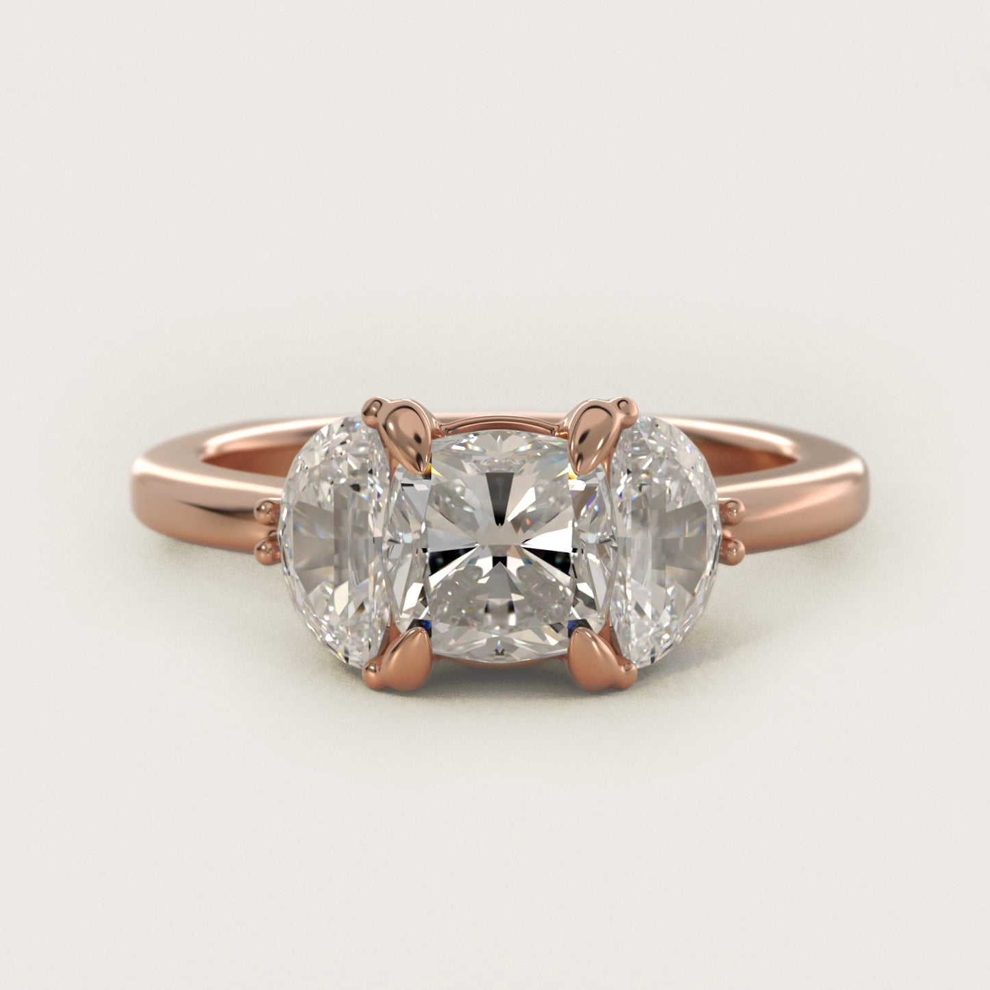 Moon Three Stone Engagement Ring in 14k Rose Gold (5/8 ct. tw.) By Bella Vaughan - Cushion Center