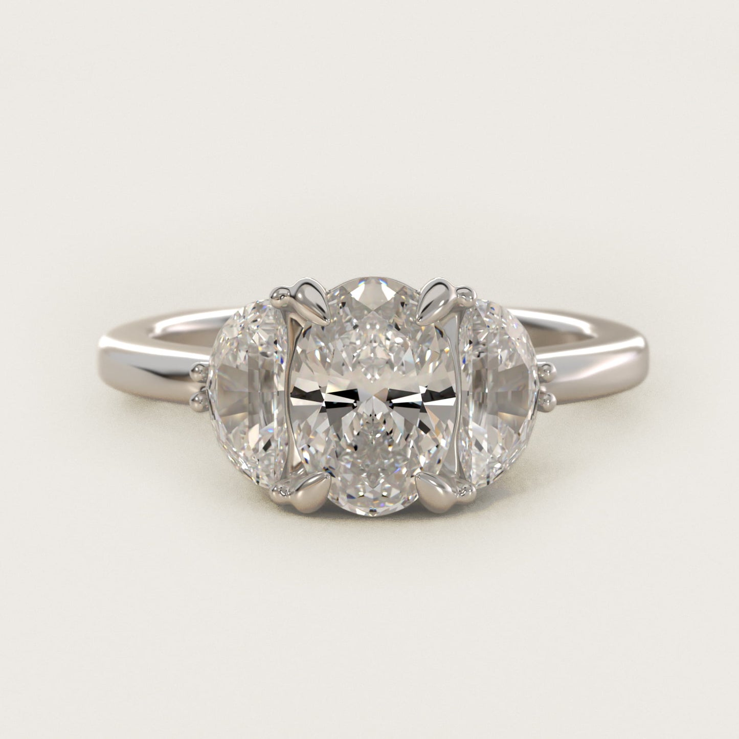 Moon Three Stone Engagement Ring in 14K White Gold (5/8 ct. tw.) By Bella Vaughan - Oval Center