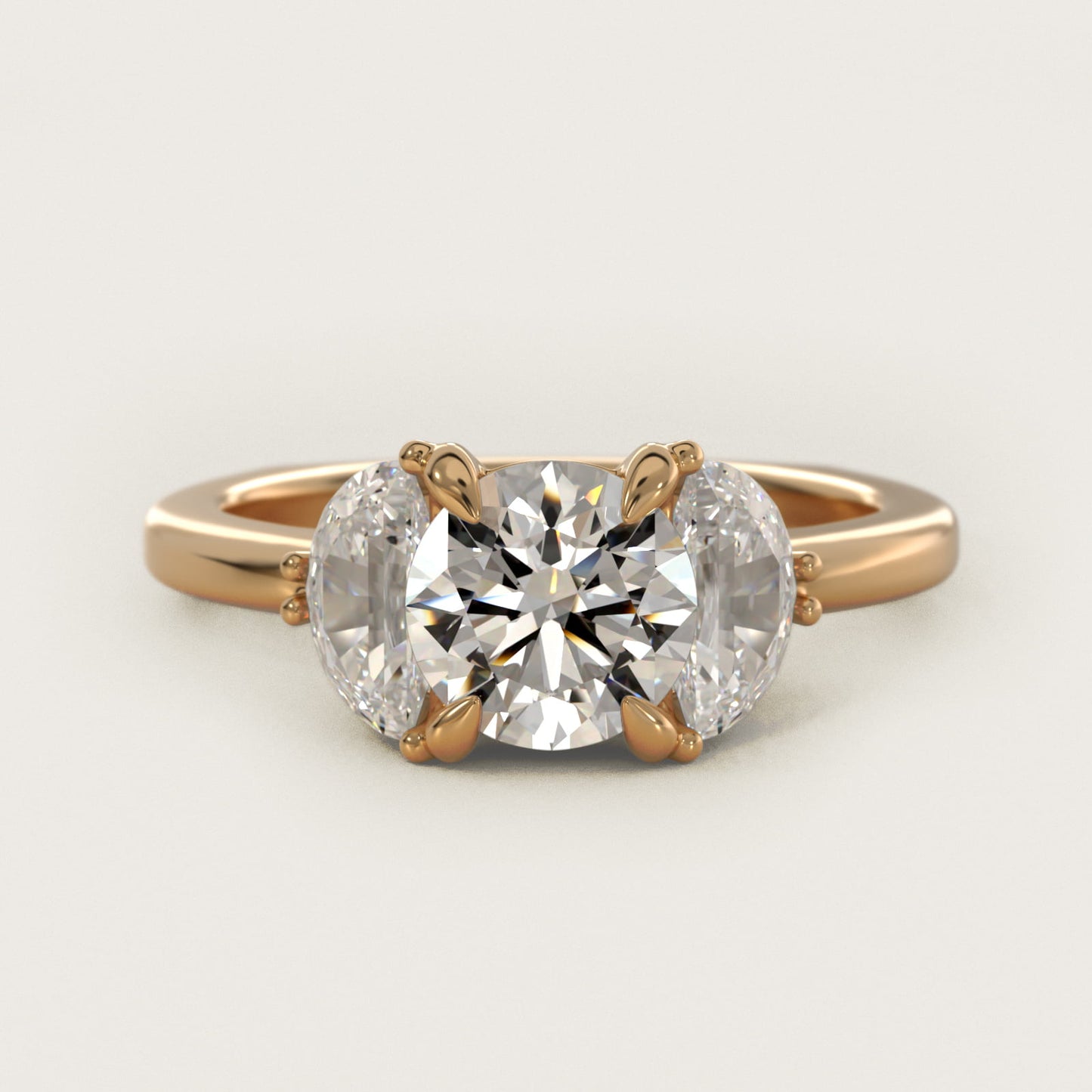 Moon Three Stone Engagement Ring in 14K Yellow Gold (5/8 ct. tw.) By Bella Vaughan - Round Center