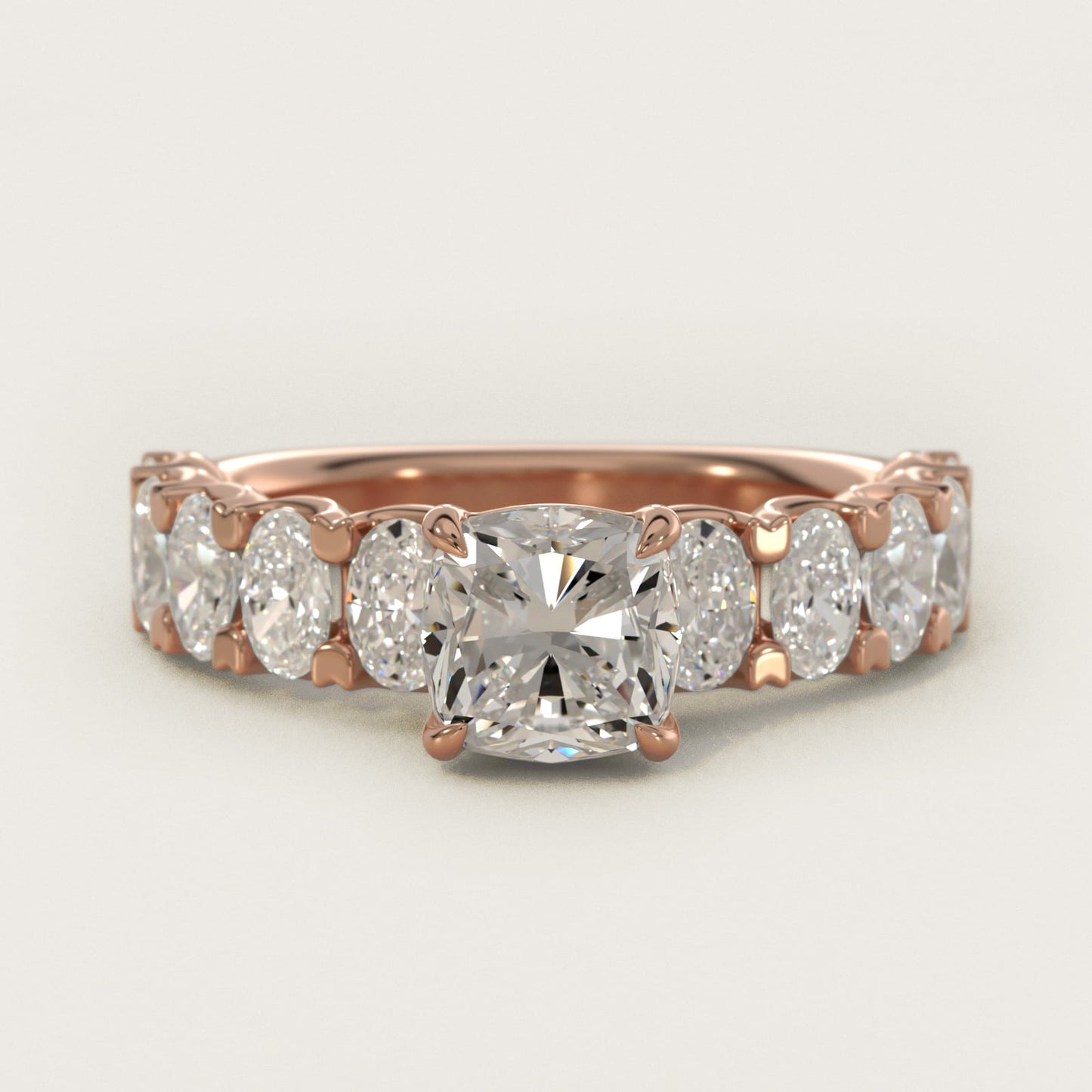 Oval-Cut Diamond Engagement Ring in 14k Rose Gold - Cushion Center