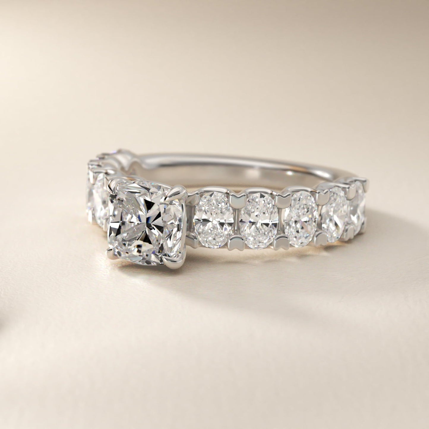 Oval-Cut Diamond Engagement Ring in 18k White Gold - Cushion Center